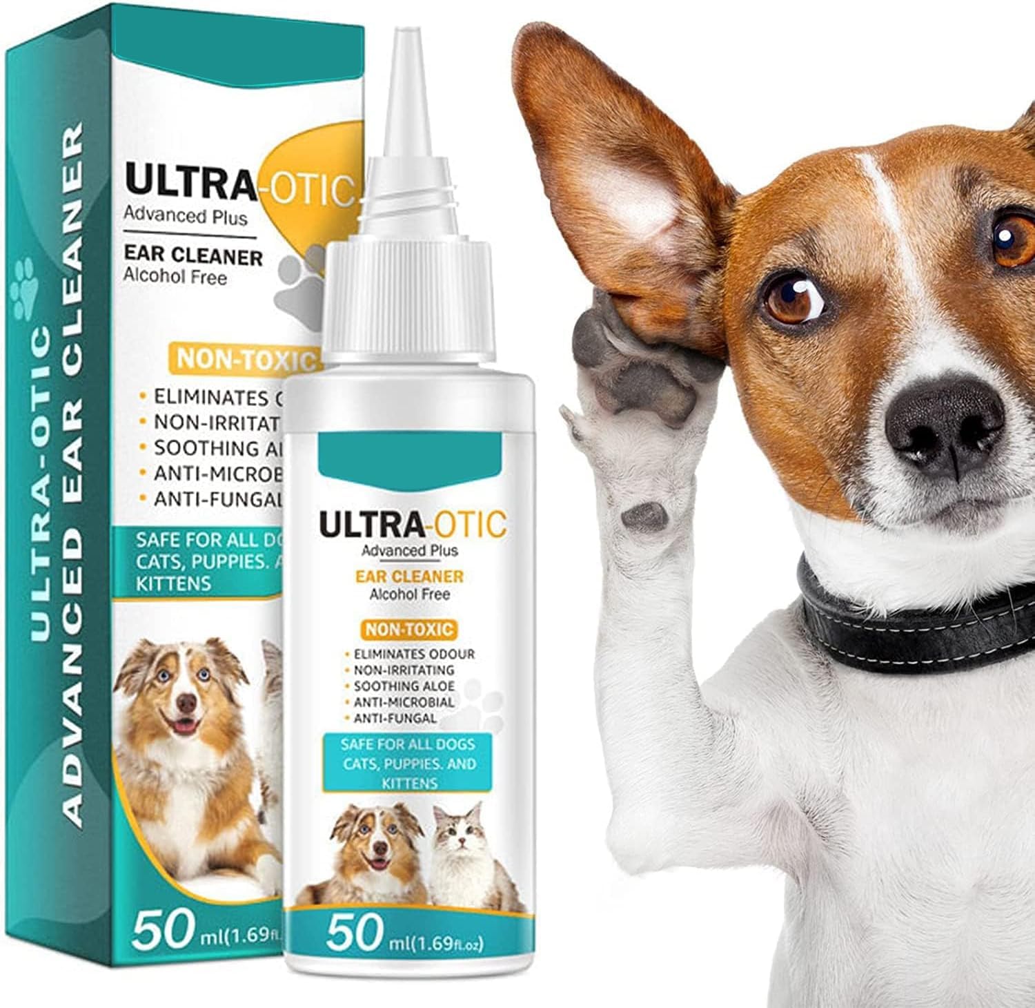 Dog Ear Care, Ear Cleaner for Dog Yeast Infection, Dog Ear Cleaner Solution for Itching, Odours, Wax Remover, Antiseptic Ear Drops for Dogs Cats, Dog Ear Cleaner Antibacterial, 50ml