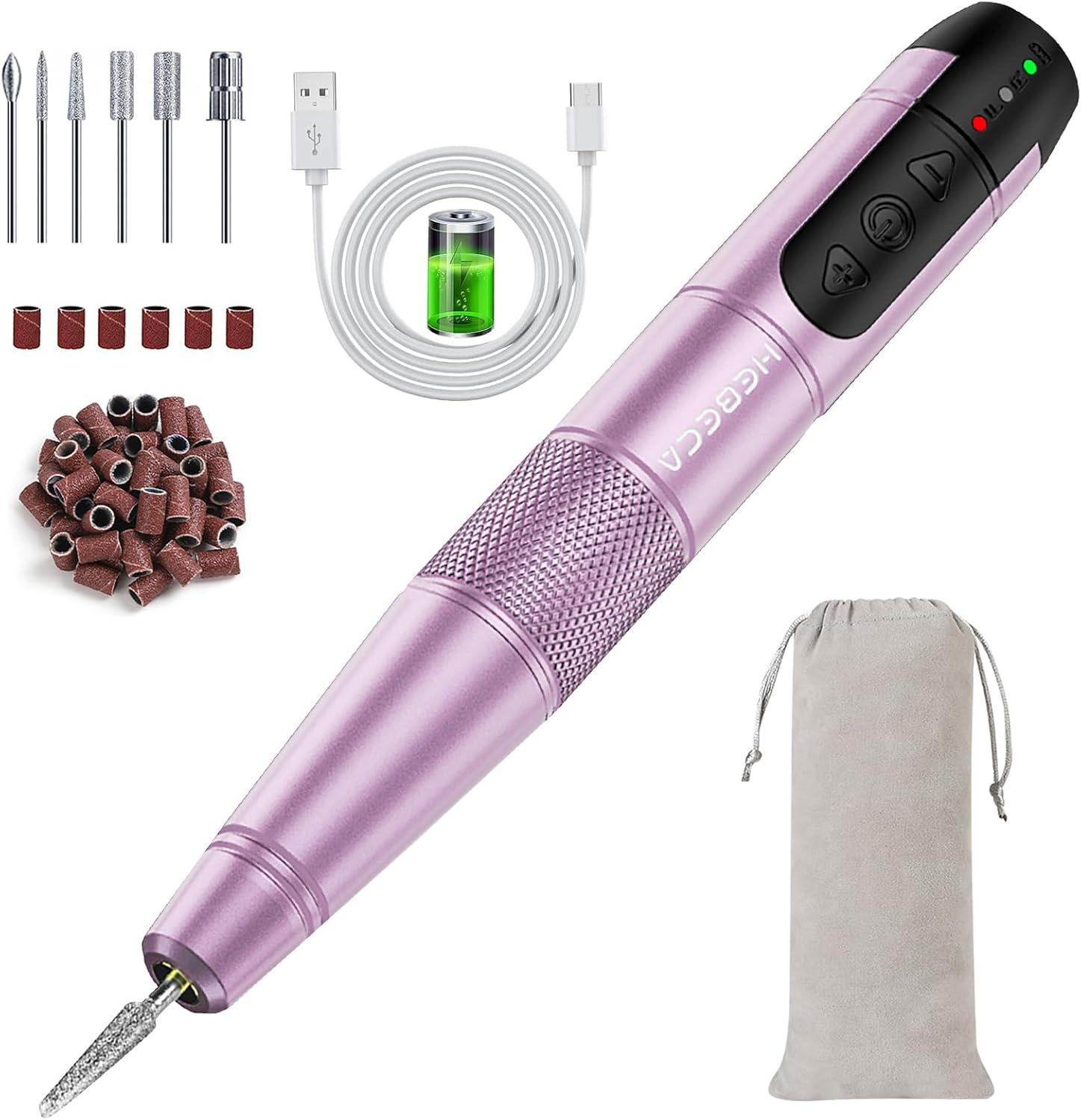 HEBECA Electric Nail Drill - Electric Nail File for Acrylic and Gel Nails Rechargeable - Nail Filer Electric Manicure Pedicure Set for Home Use Beginners (Rose)