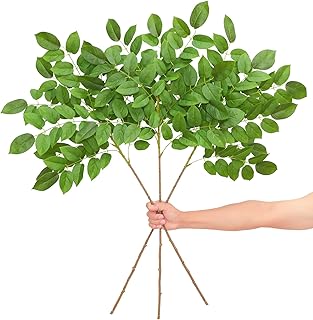 Floweroyal 3pcs Artificial Greenery Stems 39.4" Faux Green Leaves Long Stems Artificial Branches for Entryway Table, Office Desk, Floor Plant, Home Floral Arrangement, Festival Decor
