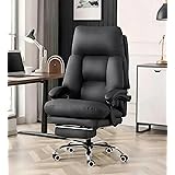 Home Office Desk Chair, 90°-160° Reclining, High Back Executive OfficeChair 450LBS with Footrest, Ergonomic Scratch-Resistant Faux Leather Computer Gaming Chair with Lumbar Support, Black