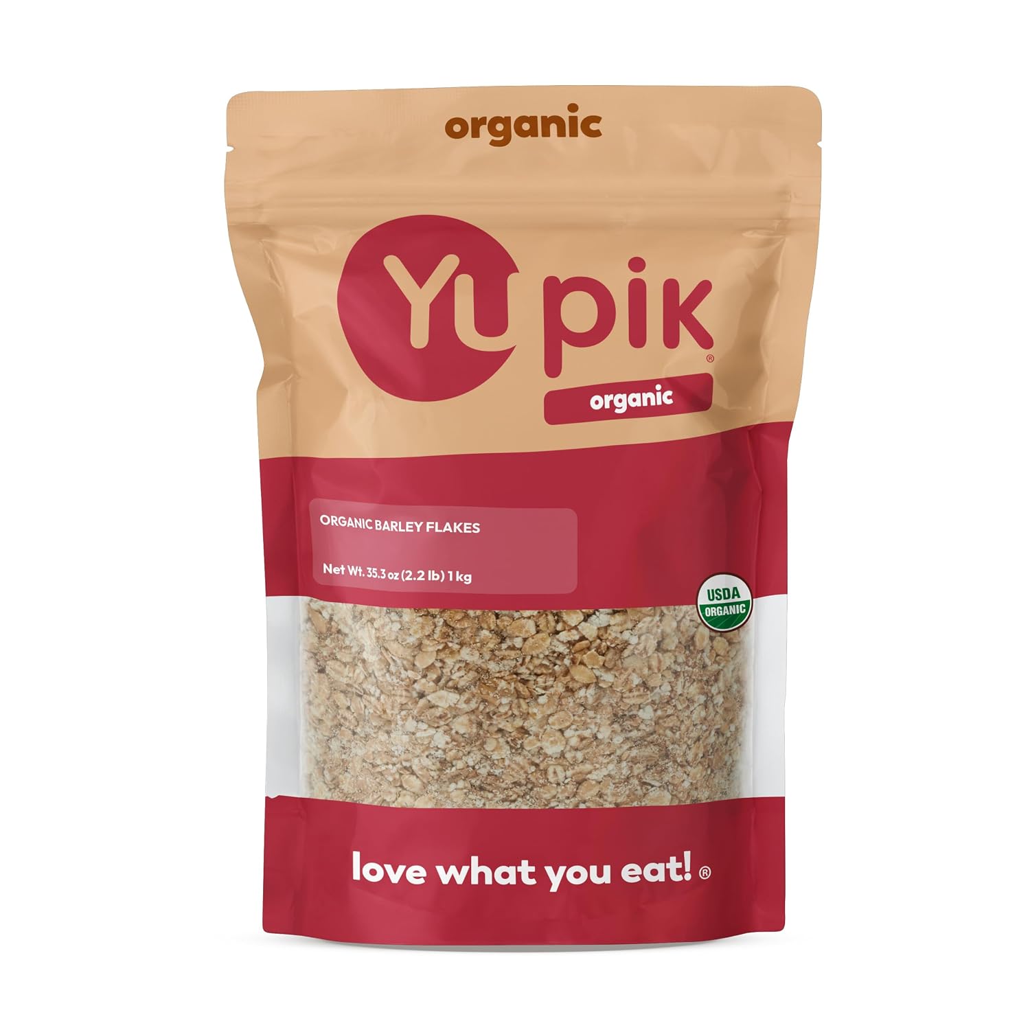 Yupik Organic Barley Flakes, 2.2 lb (35.2 oz), Non-GMO, Vegan, Kosher, Steamed, Rolled & Lightly Roasted Whole Barley Grains, Source of Fiber & Iron, Alternative to Oats, Ideal for Cooking & Baking