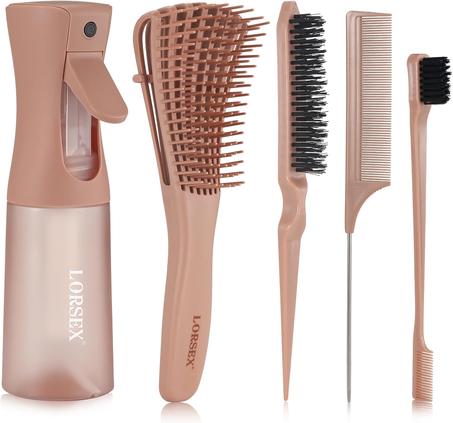 Hair Brush with 200ml Hair Spray Bottle, Detangle Hairbrush for Black Natural Hair, Afro American Type 3a-4c, 3 Pcs Slick Brush Set (Terracotta)