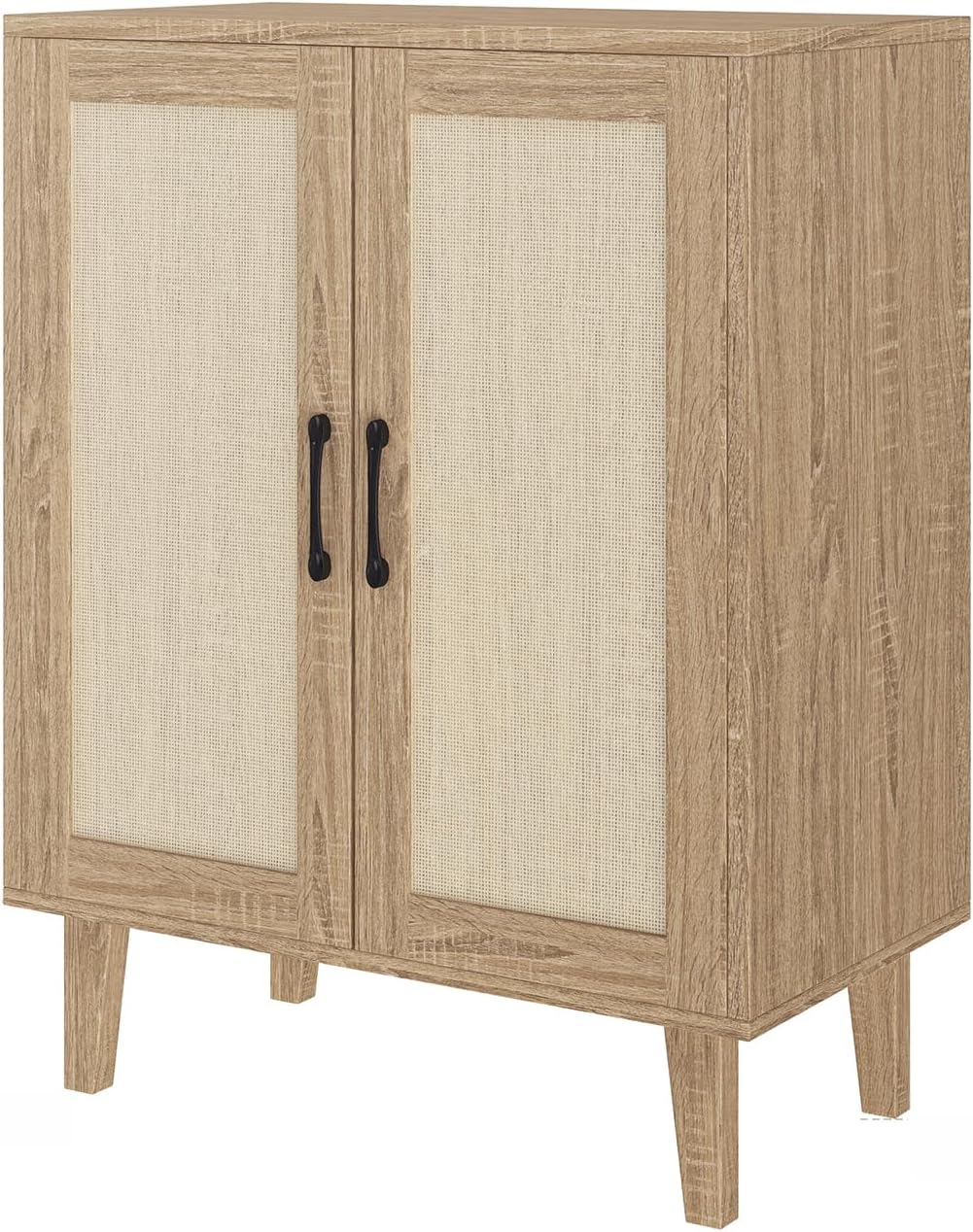 Panana Buffet Storage Cabinet with Rattan Decorating Living Room Wood Kitchen Sideboard Accent Cabinet (Natural Wood, 69(W) x 38(D) x 88(H) cm)