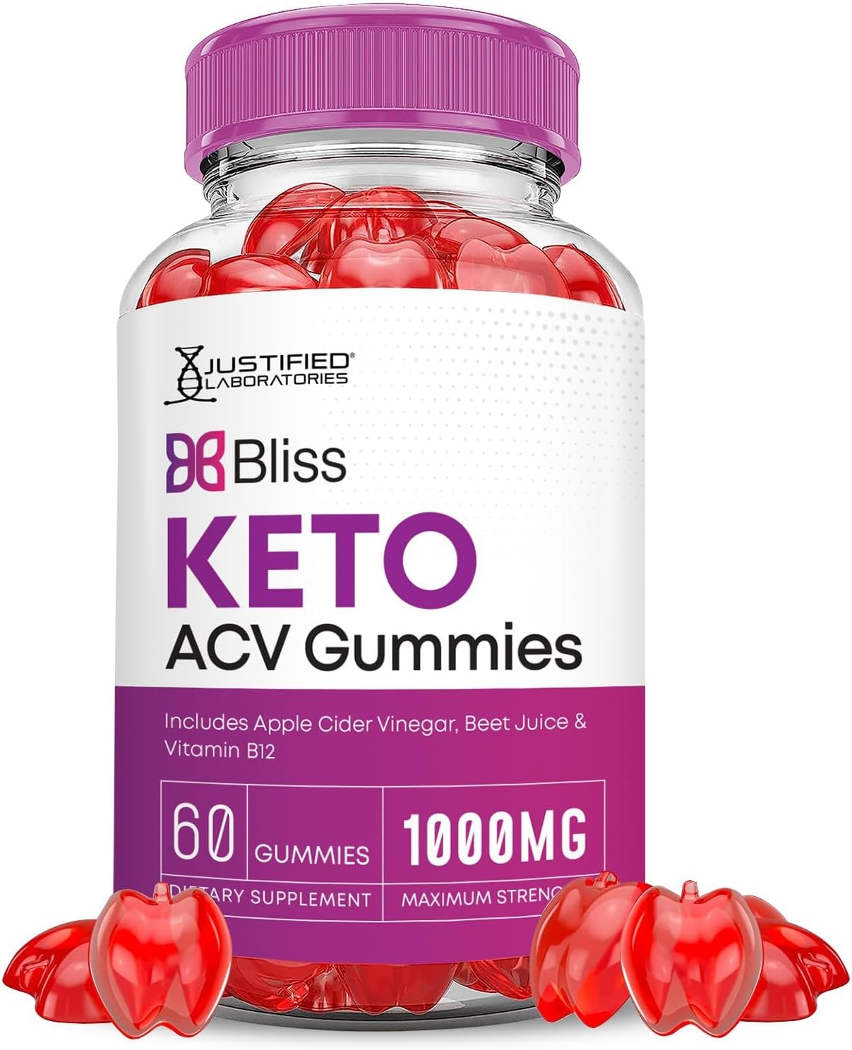 Justified Laboratories Bliss Keto ACV Gummies Advanced Formula 1000MG Bliss Keto Gummies Apple Cider Vinegar Boost Formulated with Pomegranate Beet Juice Powder B12 Vegan Non GMO 60 Gummys