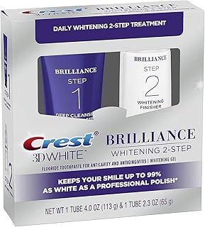 Crest 3D White Brilliance 2 Step Kit, Crest 3D White Toothpaste, Deep Clean Toothpaste (4oz) + Teeth Whitening Gel (2.3oz)