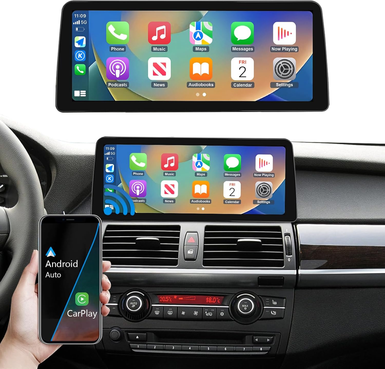 Road Top 12.3 Inch Car Touchscreen Wireless CarPlay Android Auto for BMW X5 X6 Series E70/E71 2009-2013 Year with CIC System, Car Stereo Multimedia Radio Receiver
