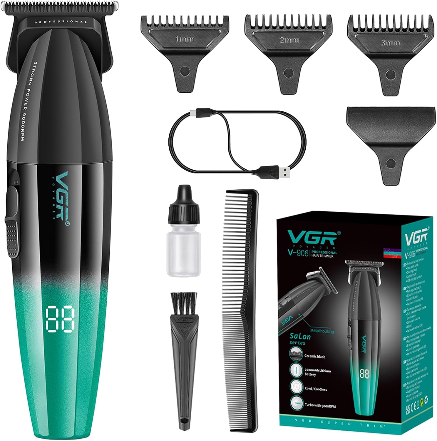VGR 906 Cordless Hair Trimmer for Men with Zero-Gap T-Blade, Green