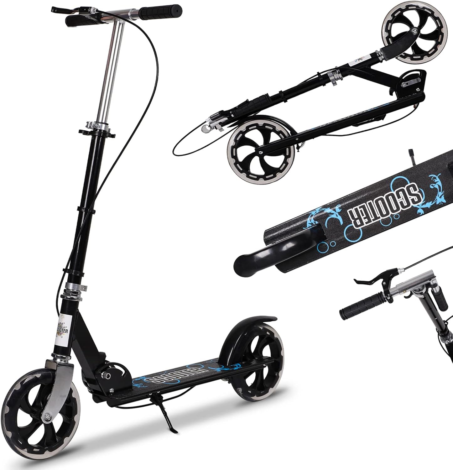 Kick Scooter, 2-Wheel Foldable Adult Scooter with Adjustable Handlebar, Big Wheels ABEC-7 Bearings for Boys & Girls Ages 8-12+