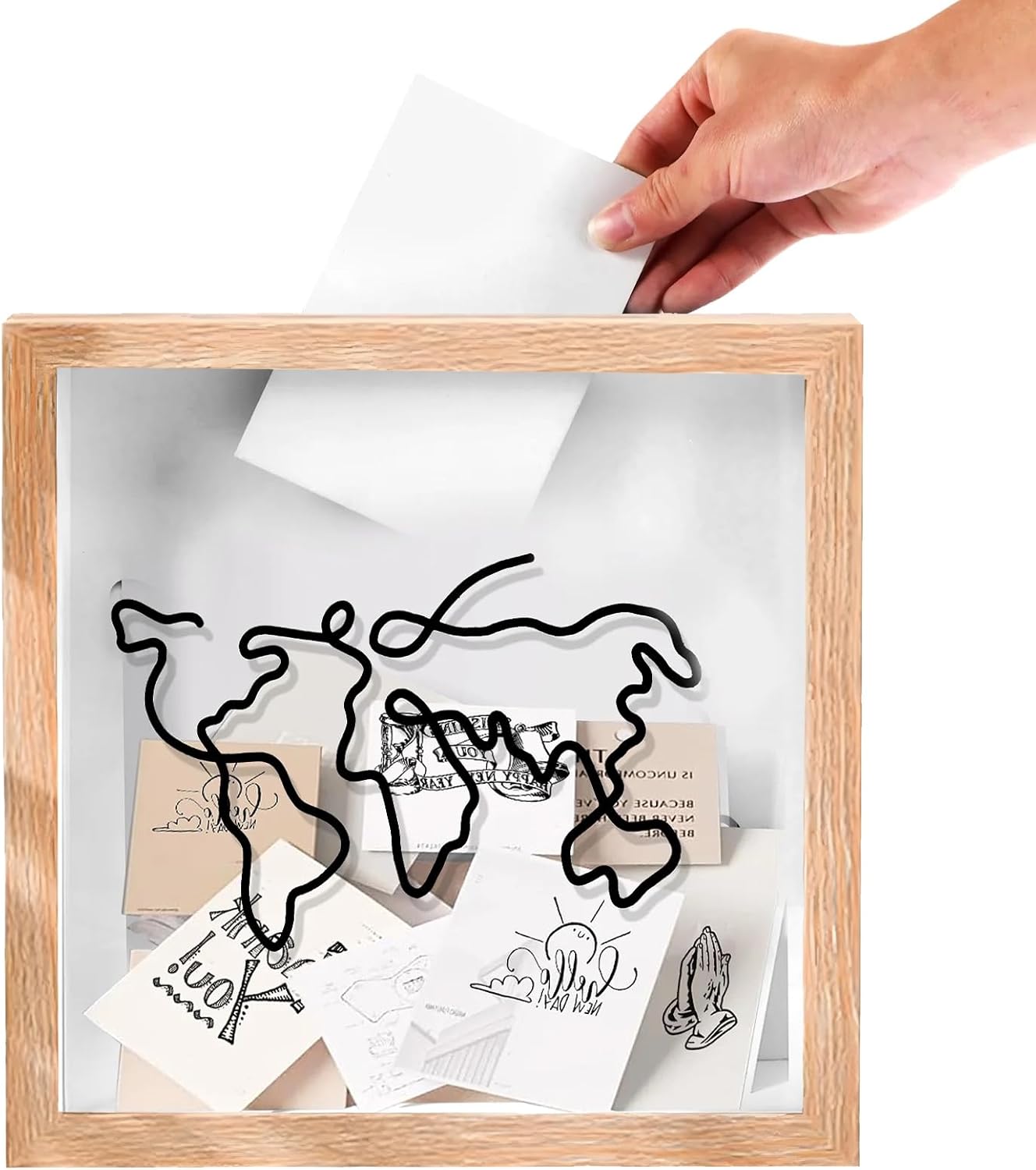 Travel Adventure Archive Shadow Box, Concert Travel Ticket Stub Memory Top Loading Shadow Keepsake Box With Slot, with World Map Design, 29 cm Wood Frame Travel Ticket Box (Log Colour)