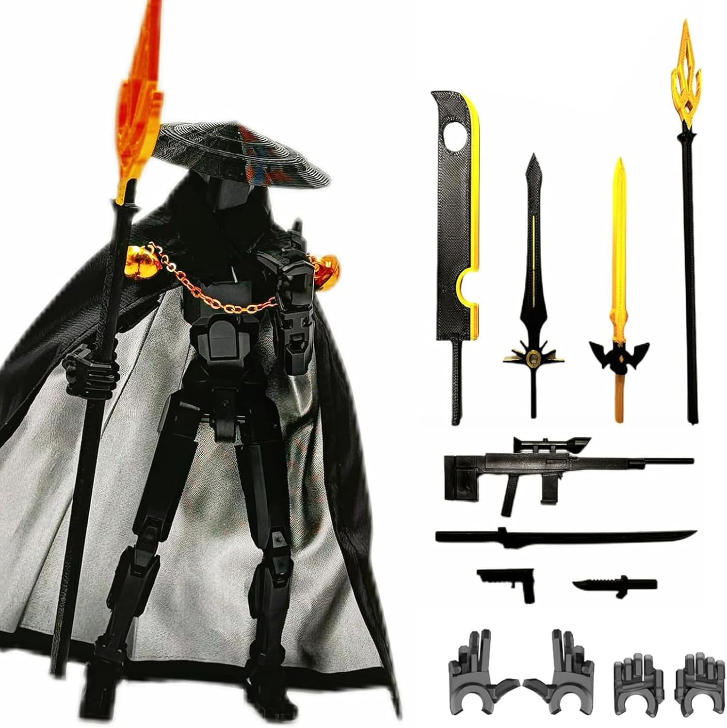 TZMFHD T13 3D Printed Titan 13 Action Figure, Multi-Jointed Movable Robot Toys, Swordsman, Desktop Decoration (Black)