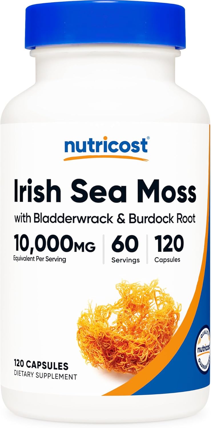 Nutricost Irish Sea Moss Extract (10,000mg) 120 Capsules - Bladderwrack, Burdock Root, Vegan, GMO-Free, 60 Servings