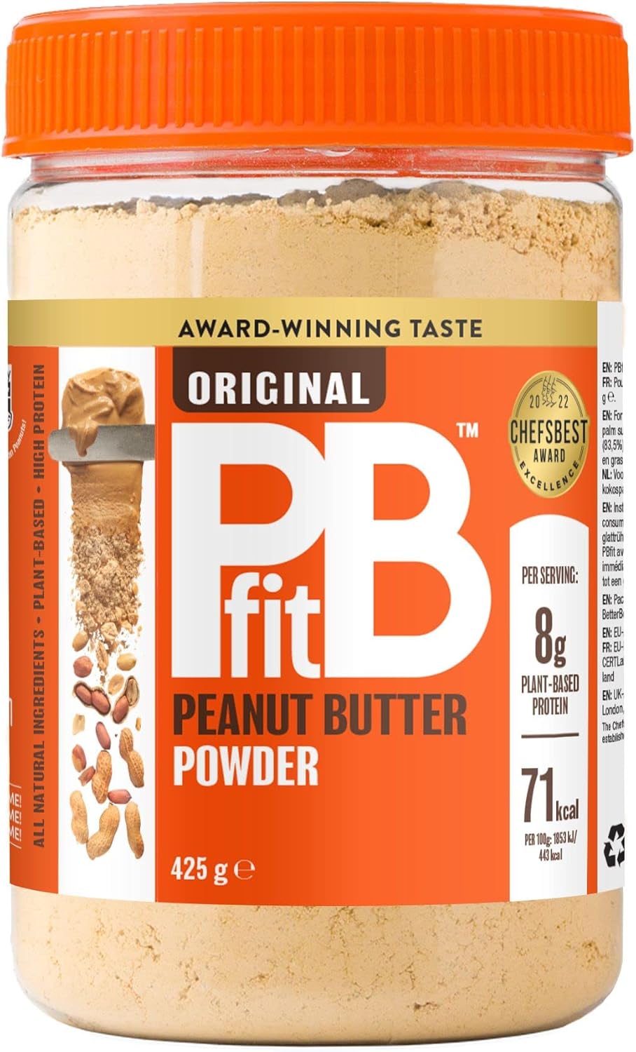 PBfit Peanut Butter Powder - 87% Less Fat, High Protein, Gluten Free Natural Nut Butter Spread - Powdered Peanut Butter from Real Roasted Pressed Peanuts - 425g