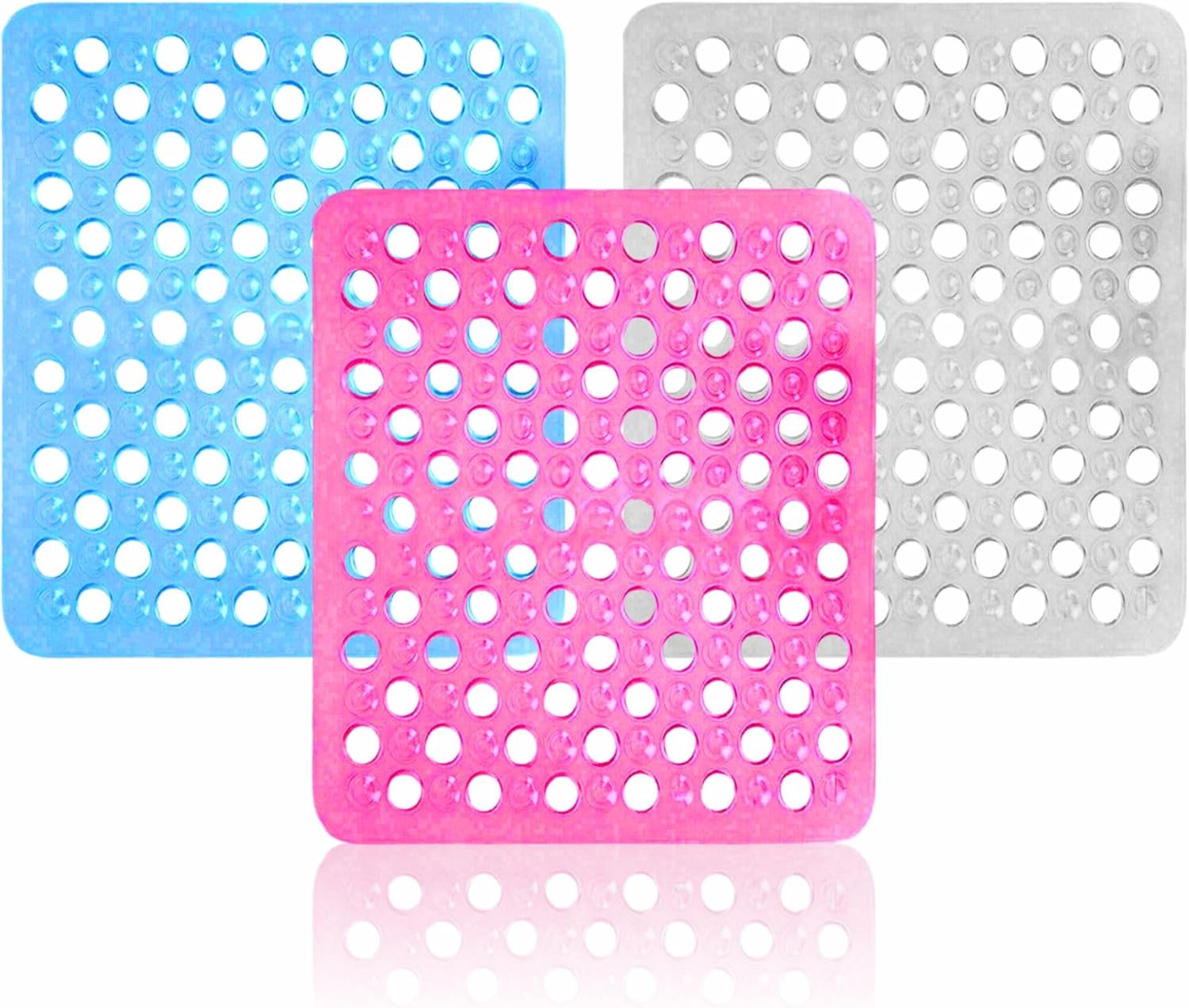 AHAD Shower Mat Heavy Duty Non Slip PVC Bath Mat With Drain Holes And Suction Cups Washable Bath Shower Mat For Elderly Bathroom Supplies Home Accessories Approx 48 X 31cm Assorted Colour (1Pc)
