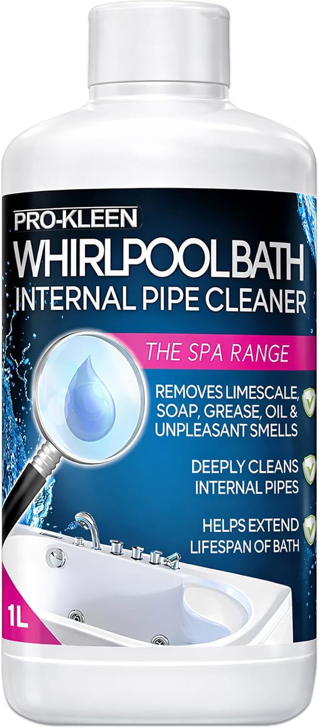 Pro-Kleen Whirlpool Bath Internal Pipe Cleaner (1L) - Provides a Deep, Hygienic Clean to Remove Limescale, Soap, Oil, Grease & Unpleasant Smells from Internal Pipes
