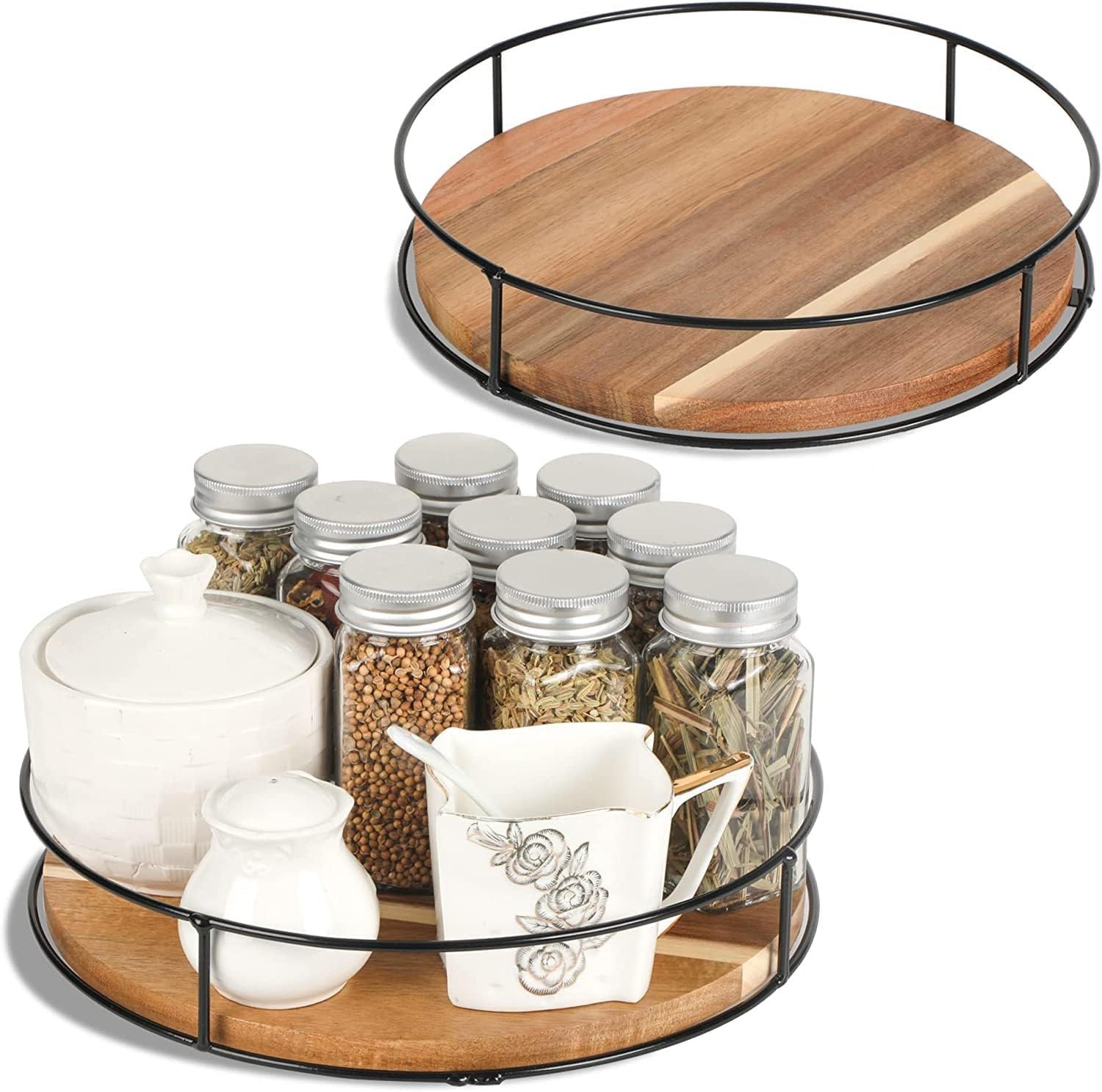 9" Lazy Susan Organizer - Non-Skid Wood Turntable Organizer for Cabinet, Pantry, Kitchen Countertop, Refrigerator, Spice Rack, Carbonized Black