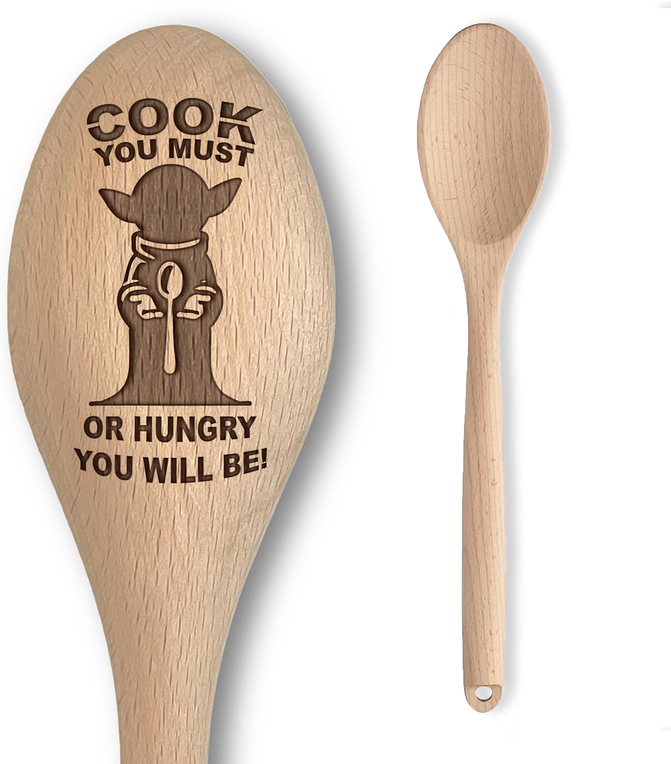 Space Wars Alien Inspired Wooden Spoon – “Cook You Must” Inscription – Funny Parody Cooking Baking Gift for Men & Women - Unofficial Fan Item (Cook You Must)