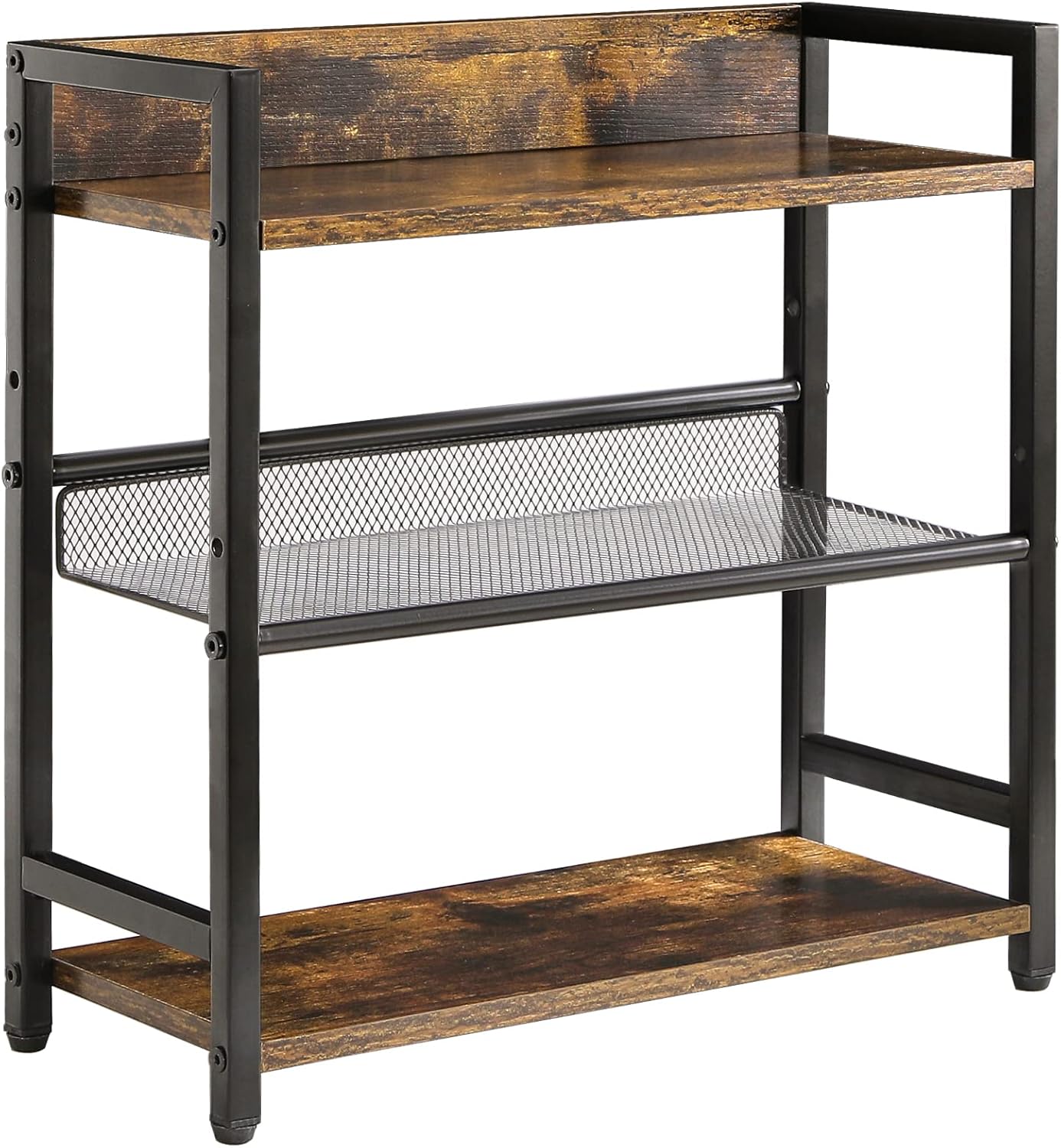 IBUYKE 3-Tier Spice Rack Industrial Counter Shelf Desktop Storage Organizer Standing Seasoning Rack for Countertop Kitchen Office Living Room Desktop Rustic Brown UTLJ021H