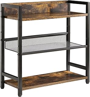 IBUYKE 3-Tier Spice Rack Industrial Counter Shelf Desktop Storage Organizer Standing Seasoning Rack for Countertop Kitchen Office Living Room Desktop Rustic Brown UTLJ021H