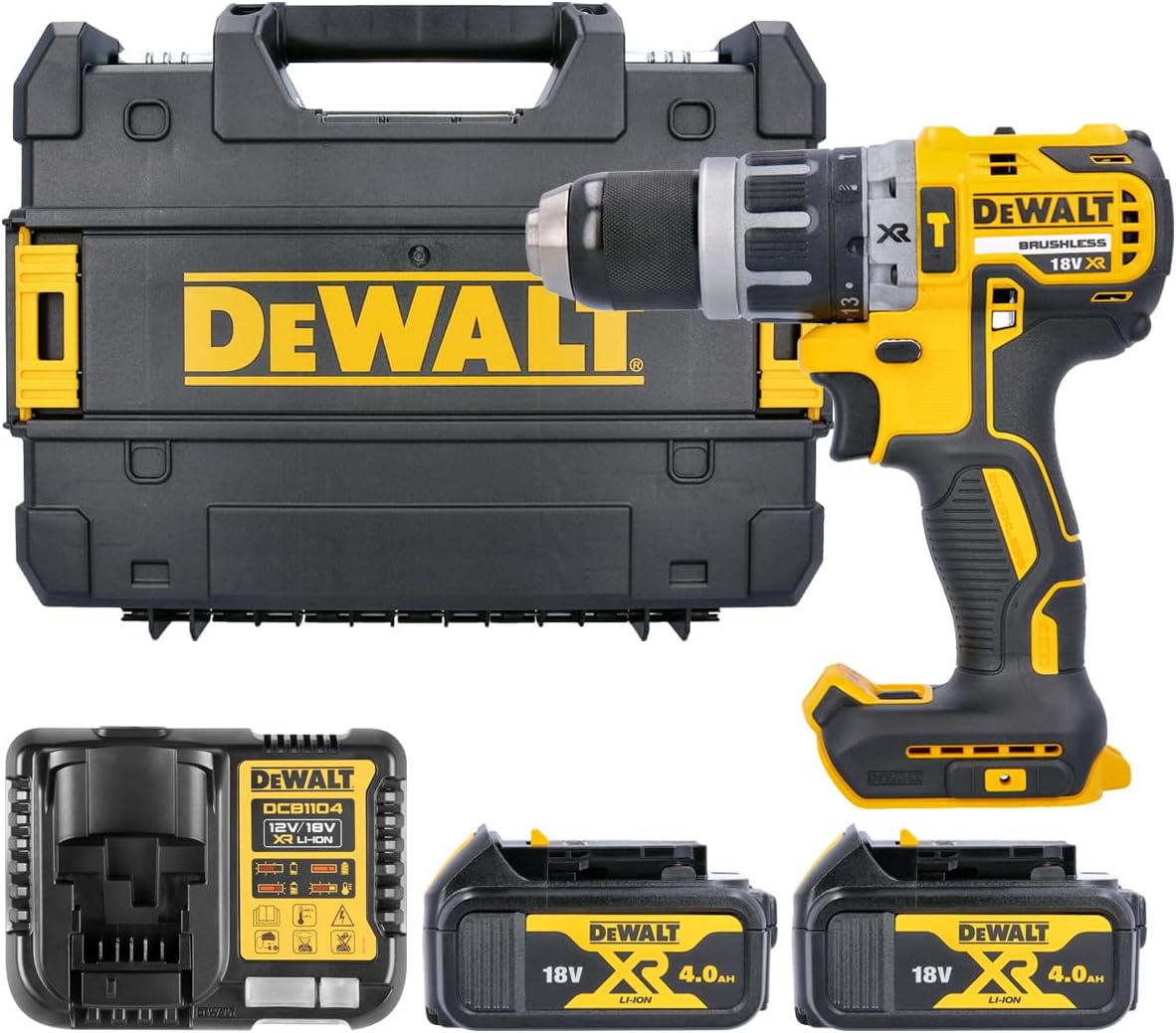 DeWalt DCD796N 18V XR Cordless Brushless Combi Drill with 2 x 4Ah Batteries, Charger & Carry Case
