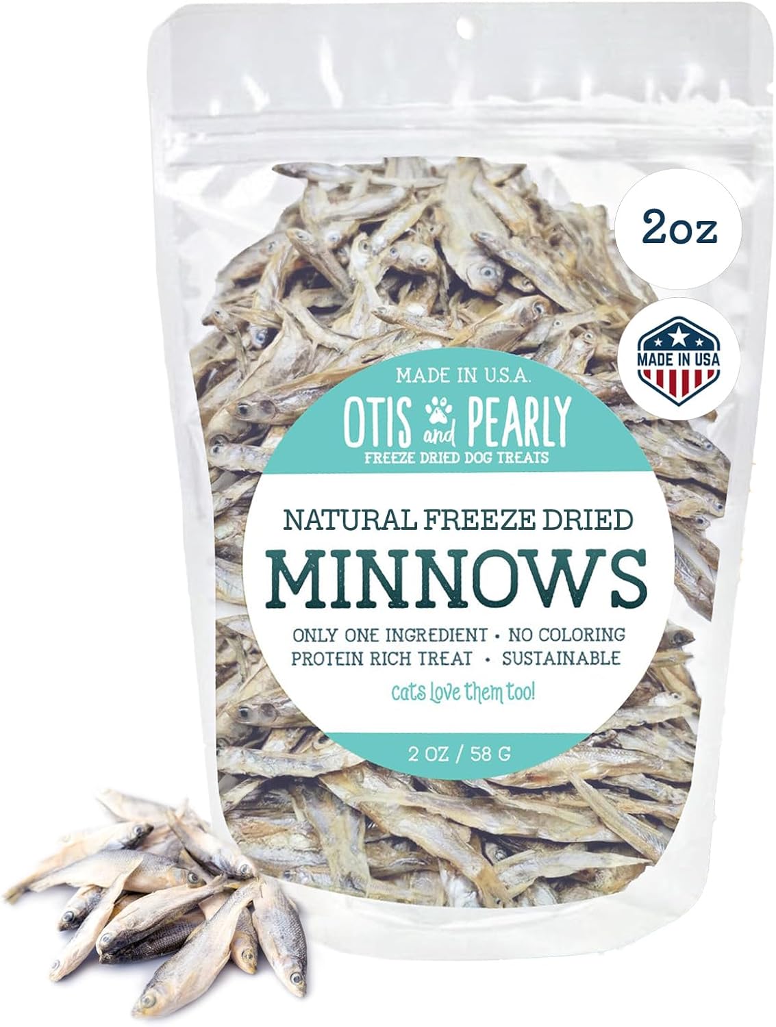 Otis & Pearly Freeze Dried Minnow Dog Treats - Single Ingredient, Made in USA - Healthy Protein Treat for Small, Medium, Large Breeds, 2oz
