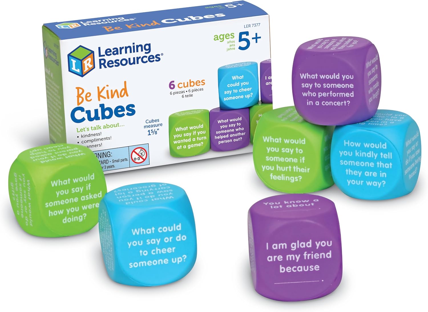 Learning Resources Be Kind Cubes, Autism Learning Materials, Speech Therapy Materials, Social Emotional Learning Toys and Games for Kids, 6 Pieces, Ages 5+