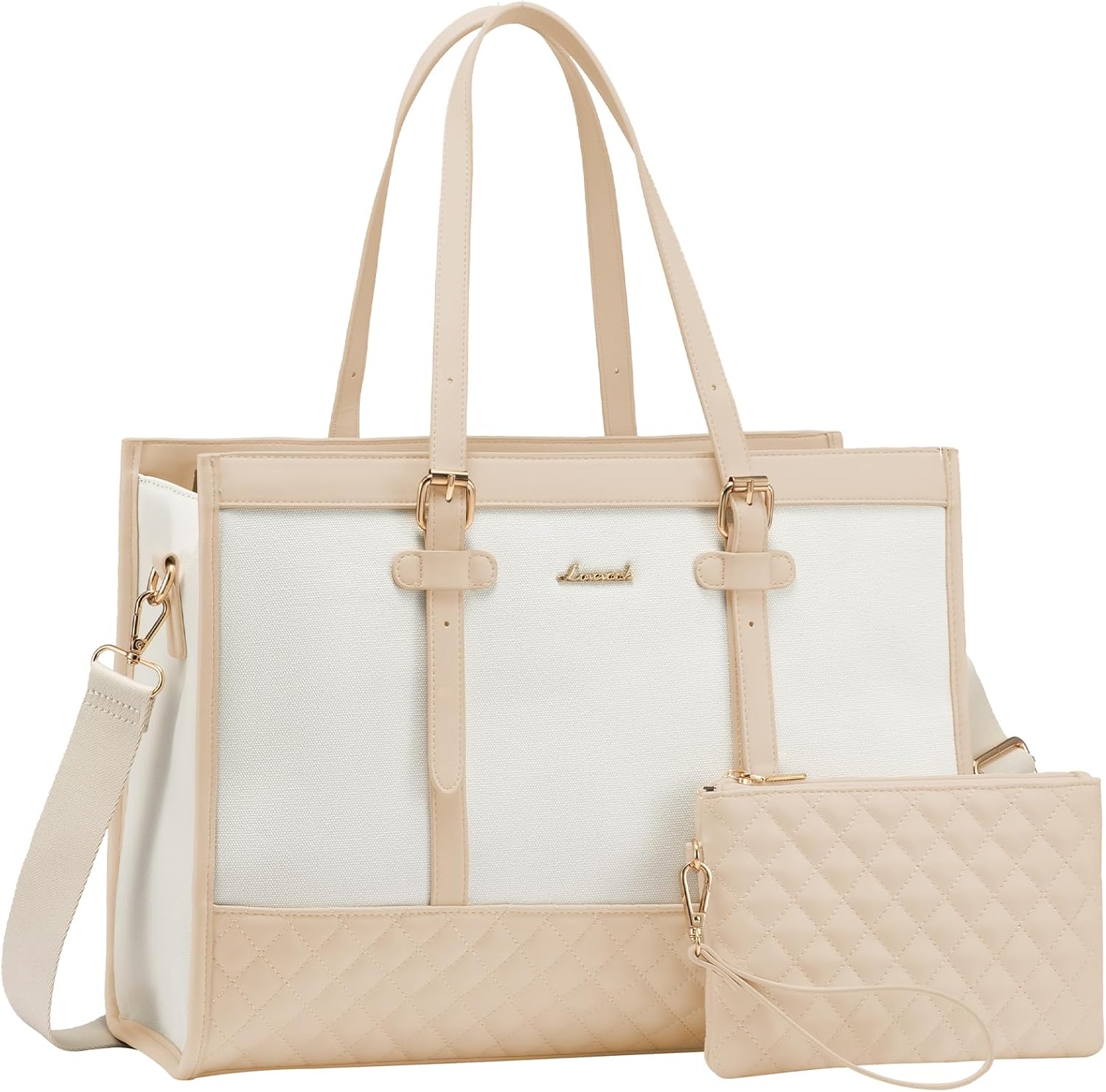 LOVEVOOK Laptop Tote for Women - 15.6 inch Canvas Laptop Bag, Large Capacity Work Bag with Clutch Purse, Computer Office Business Briefcase, Casual Handbag for Travel, College, Teacher, School