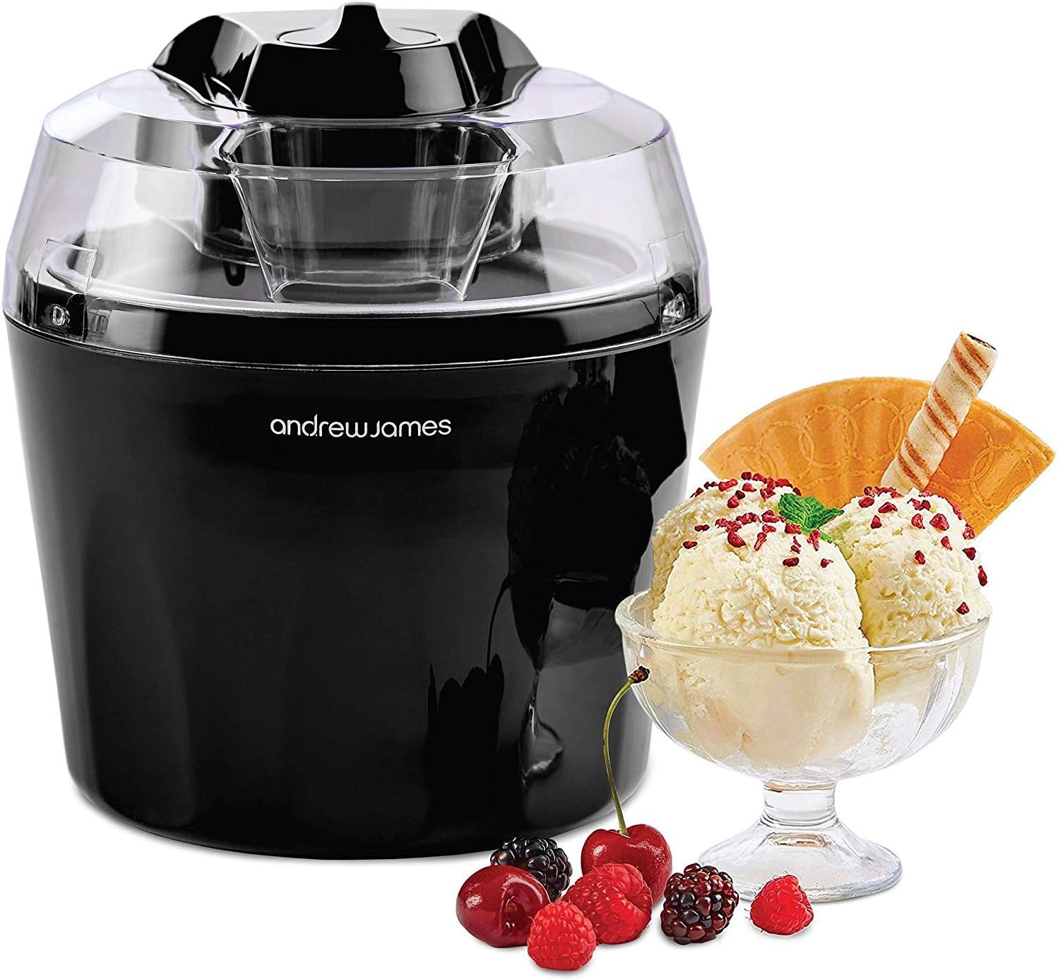 Andrew James Ice Cream Maker Machine Frozen Yoghurt Sorbet Maker, Detachable Ice-Cream Mixing Paddle, Professional Ingredients Funnel, Dessert and Icecream Maker