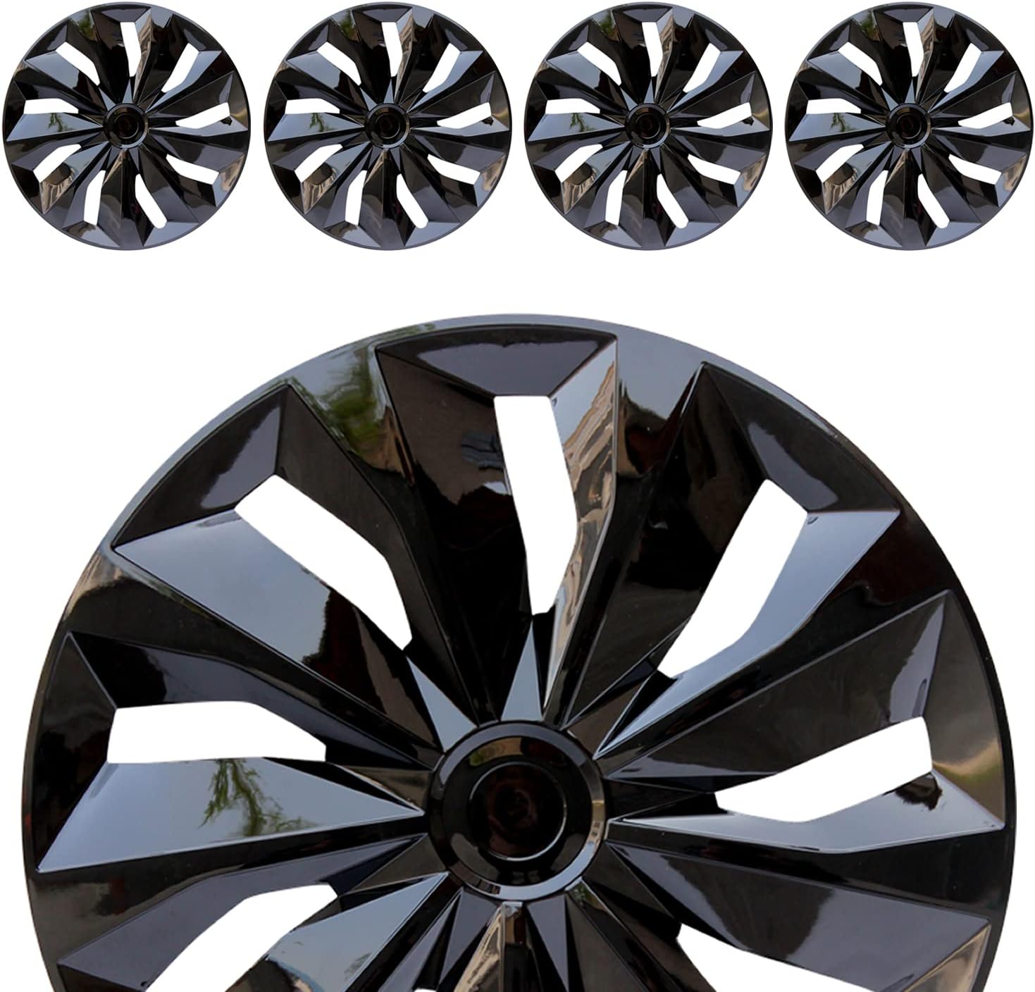Hubcaps Wheel Cover Replacement R16 Size Hub Cap Universal-Fit Steel Wheel Rim Caps ABS Tire Covers for Most Cars Trucks Sedans SUV -Set of 4(16-inch,Black)