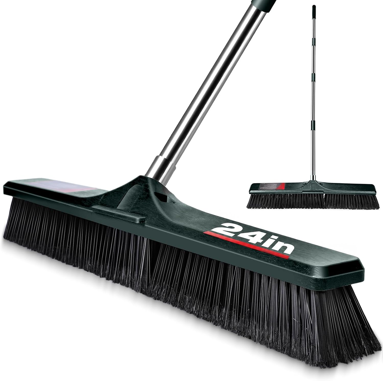 24" Push Broom Outdoor, Heavy Duty Garden Brush Broom with 58" Long Handle
