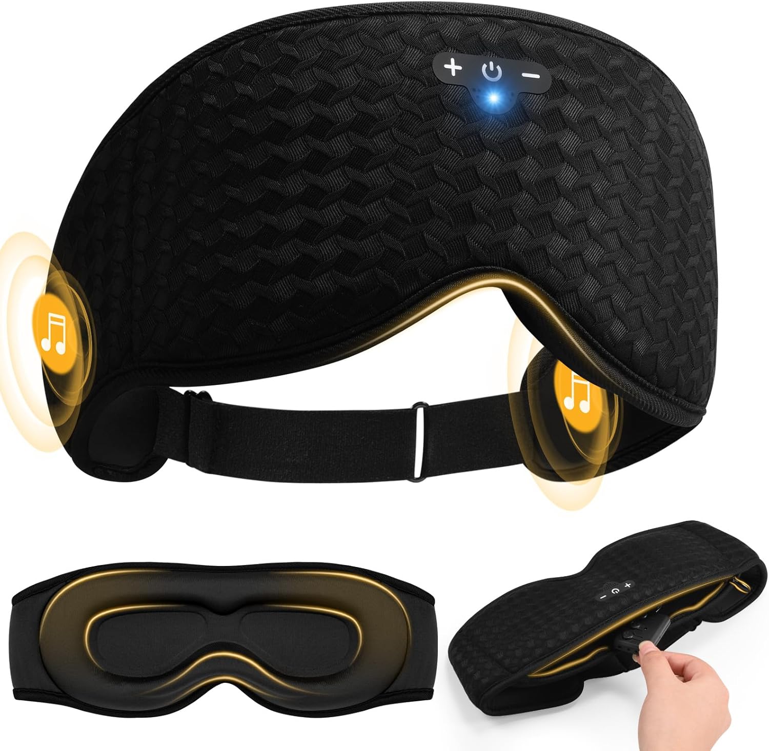3D Contoured Sleep Mask with Bluetooth Headphones, Adjustable Blackout Sleeping Mask, Easy Installation Sleeping Headphones with Ultra-Thin Stereo Speakers for Men, Women