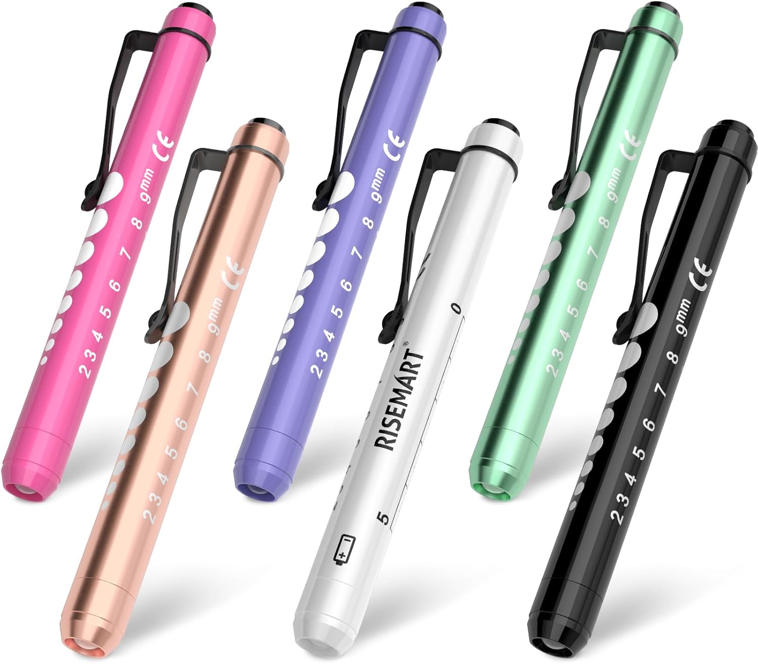RISEMART 6packs Pen Lights for Nurses Reusable Medical Pen Light with Pupil Gauge and Ruler, White Light LED Penlight for Nurse Student Doctors EMT
