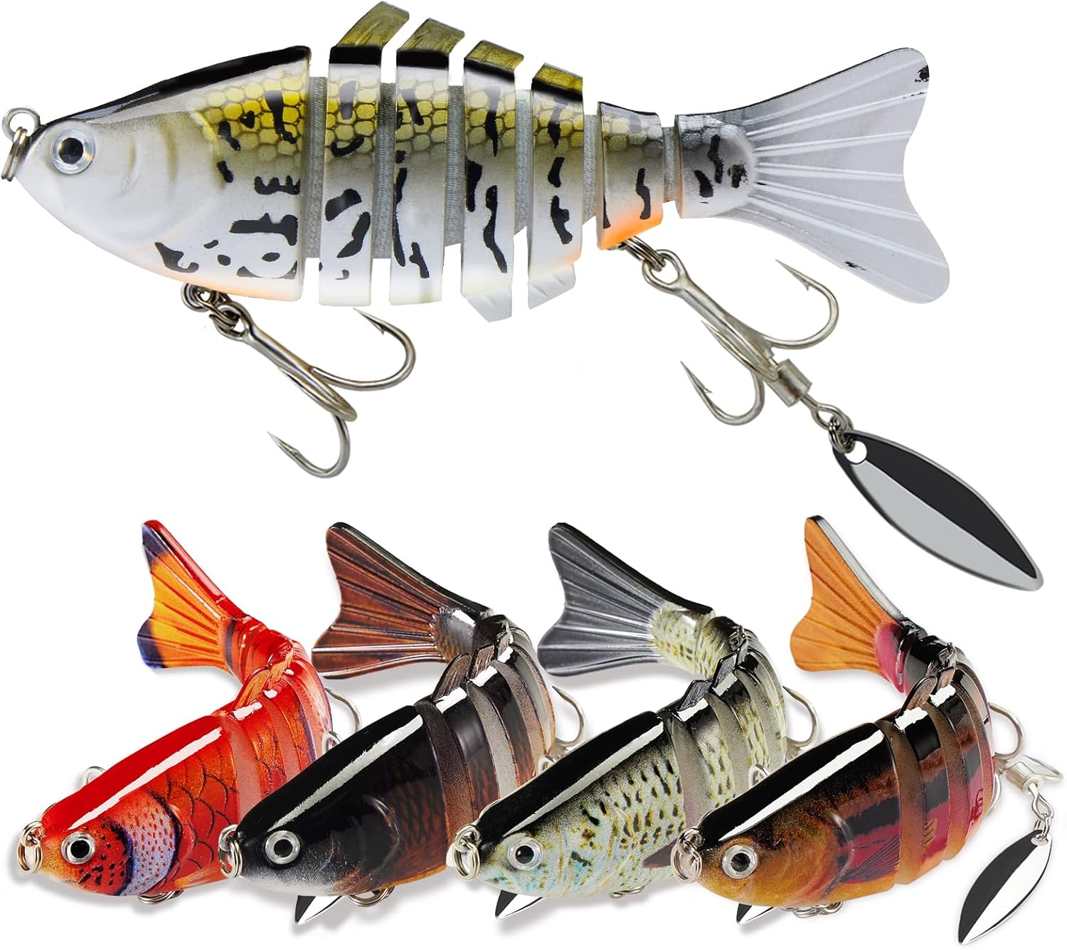 Fishing Lures with Spinner Baits Blades for Topwater, Swimbait for Trout and Bass Slow Sinking, 5pcs Fishing Hard Baits