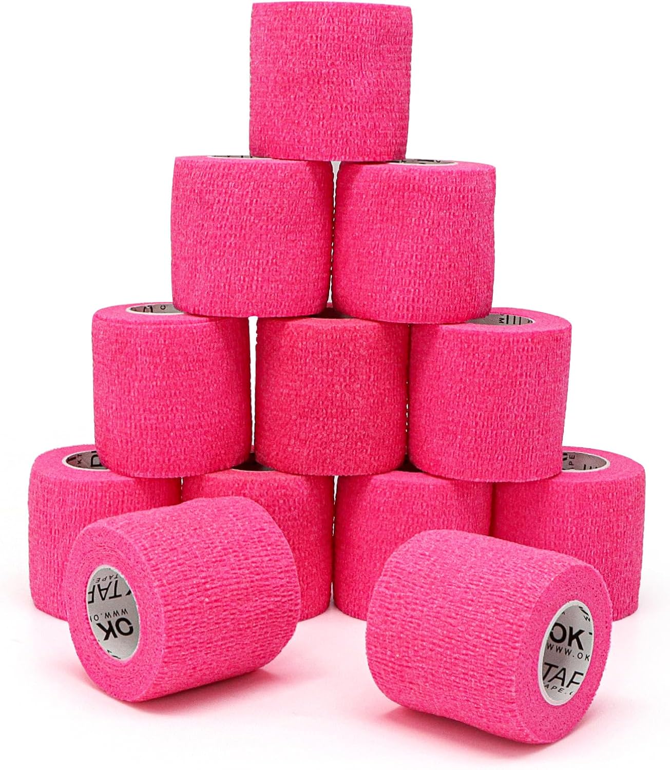 OK TAPE 12 Rolls Self Adhesive Bandage Wrap, Elastic Athletic Tape, Self Stick Bandage Tape, Vet Wrap, Medical Wrap for Wrist, Feet, 2" x 5 Yards - Pink