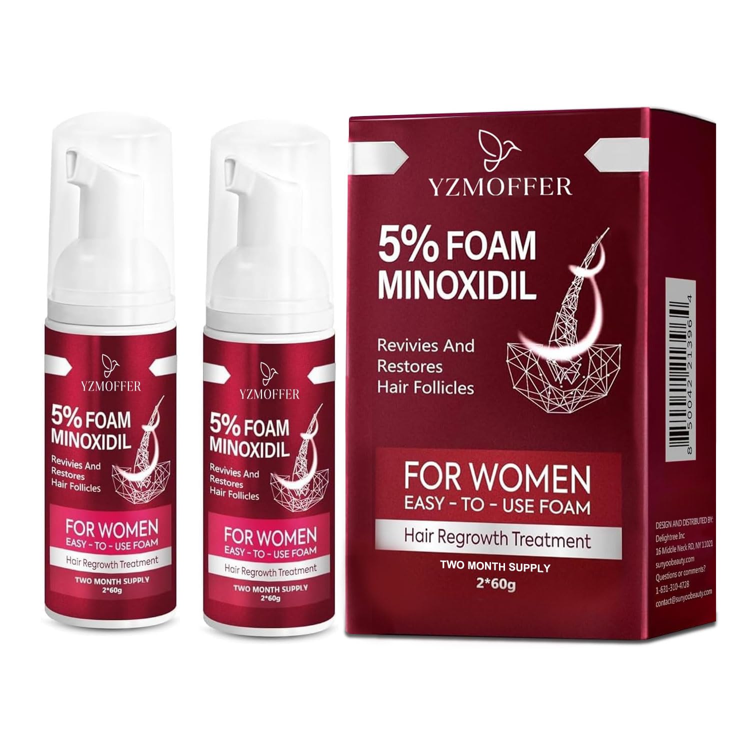 Minoxidil Foam for Women Hair Growth: 5% Minoxidil for Women's Hair Loss Treatments and Hair Thickening Products 2 Pack