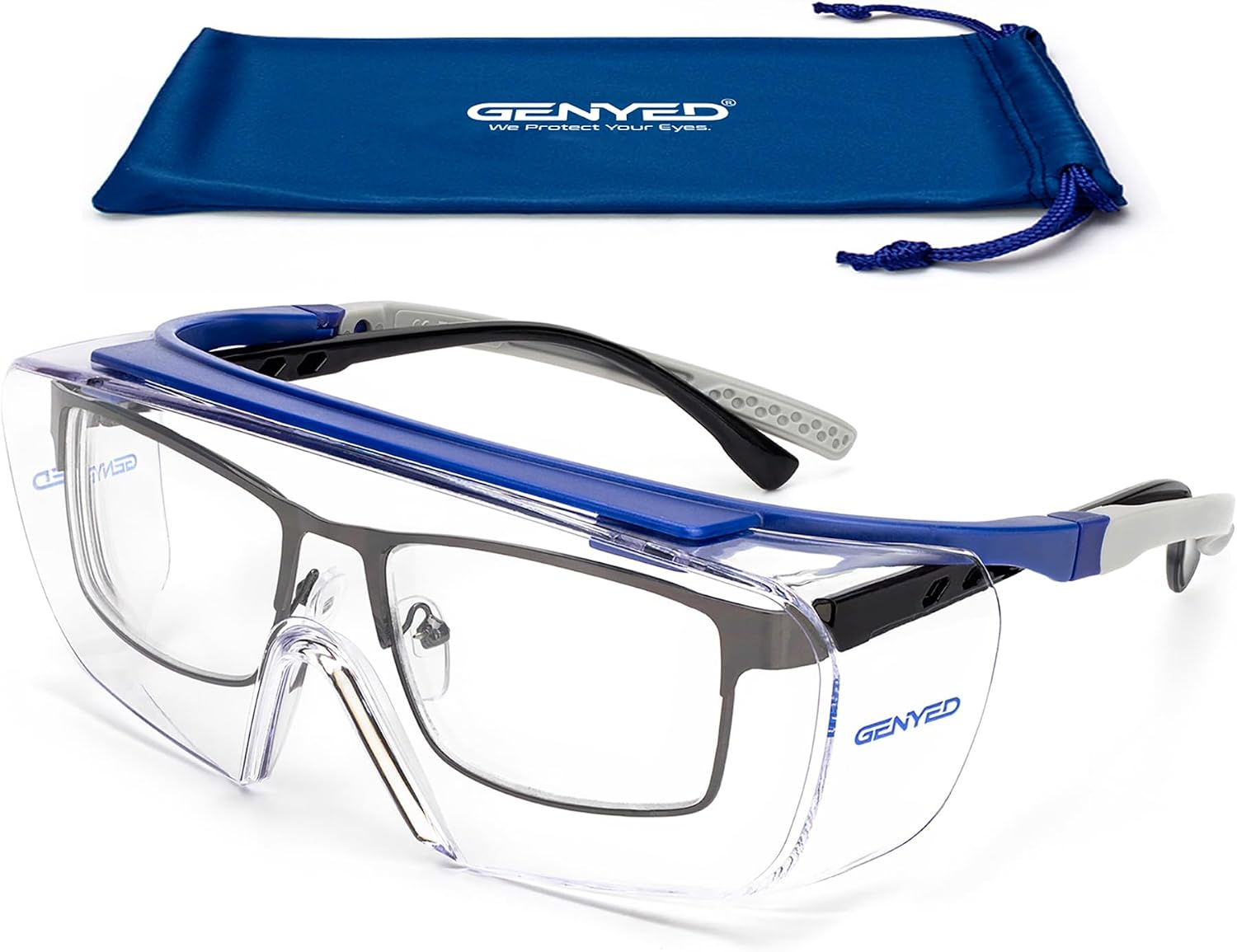 GENYED Safety Glasses for Work, Overspecs to Fit Over Prescription Glasses, Scratch-Resistant, Anti-Fog, UV400, Adjustable Temples, Wrap-Around Lenses