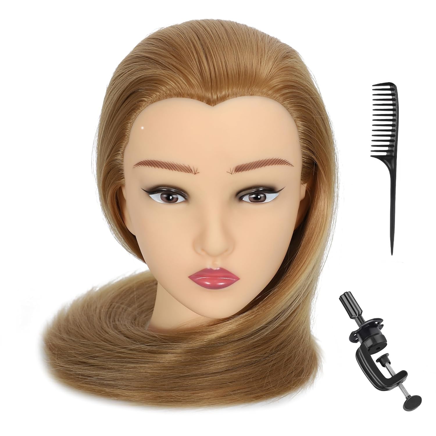 Mannequin Head with Hair 28“ Human Hair,Manikin Head Hairdresser Training Head Cosmetology Doll Head for Styling Braiding Practice with Clamp Stand