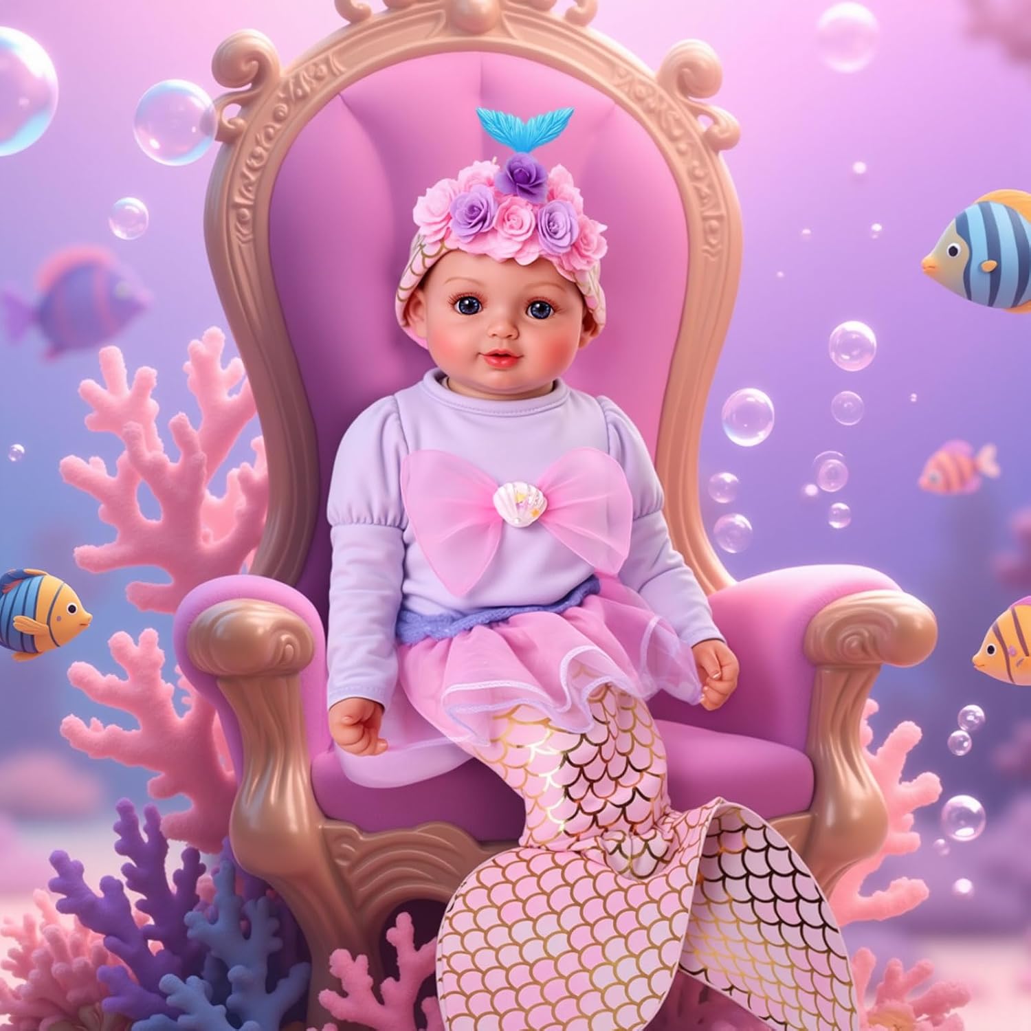 BABESIDE Mermaid Baby Dolls - 15 Inch Realistic Mermaid Toys Baby Doll Girl w/Soft Playful Mermaid Tail & Accessories, Easy to Carry Real Life Baby Dolls for 3+ Girls Gifts, Pretend Play, Collection