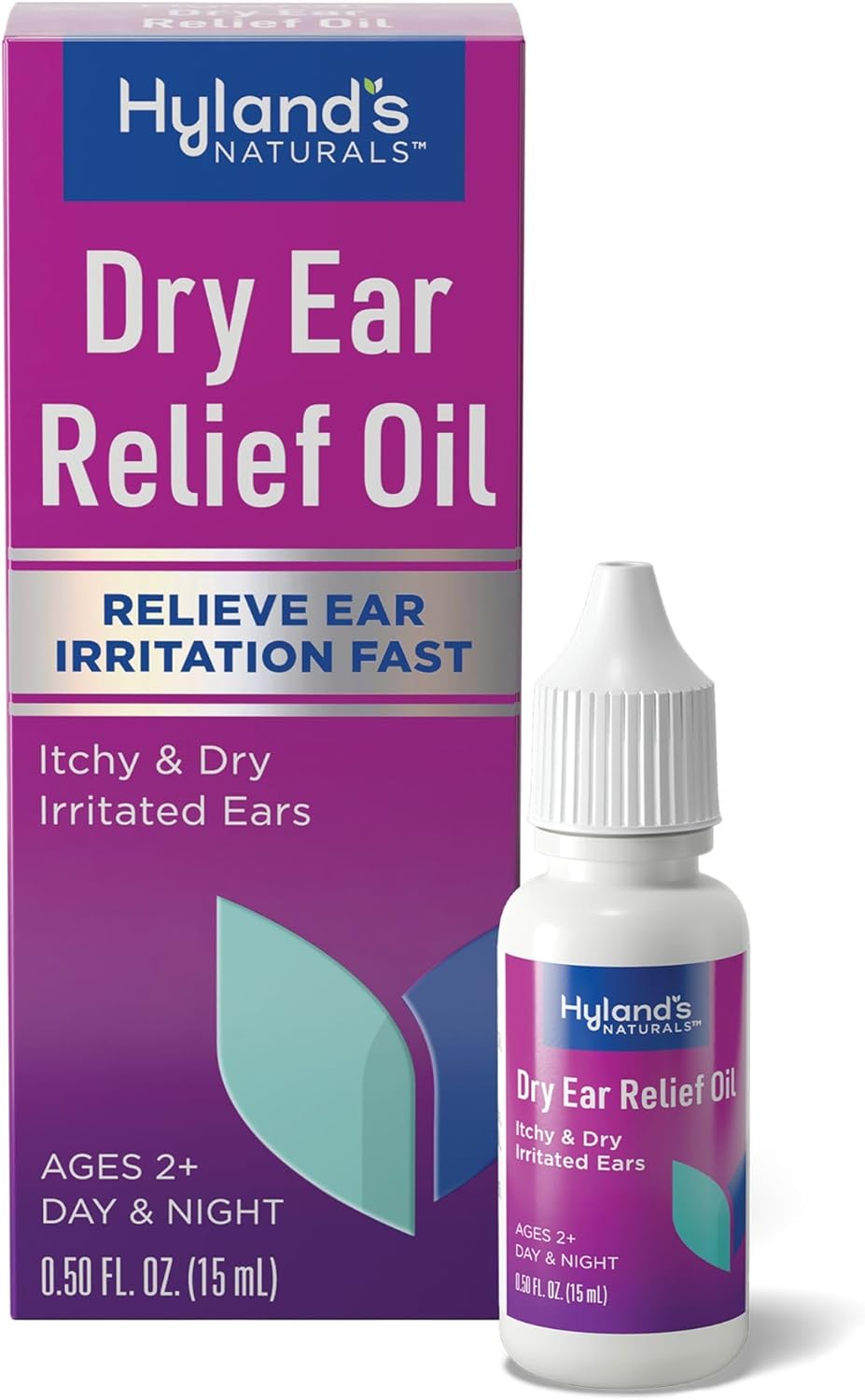 Hyland's Dry Ear Relief Oil, Relieve Ear Irritation Fast, for Itchy & Dry Irritated Ears, Ages 2+, Day & Night Drops, 0.5 Ounce