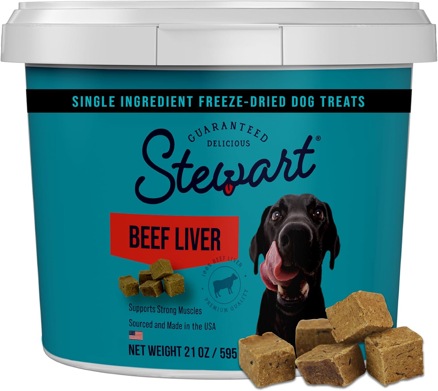 Stewart Single Ingredient Freeze Dried Raw Dog Treats, Beef Liver, 21 Ounce Value Size, Approx. 475 Pieces per Resealable Tub, Training Treats or Meal Topper, High Protein, Grain Free, Gluten Free