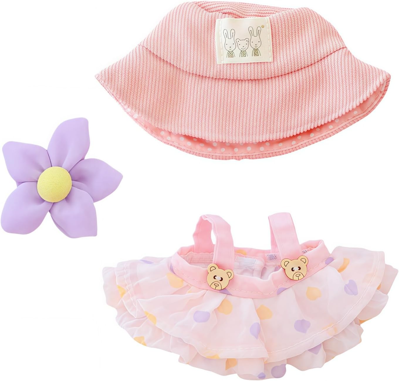 17cm Doll Clothes Set (No Doll), 3 Pieces Dress Outfit Set for 6.7inch Doll Suit, Fashion Chic Hat & Clothes Accessories for 1st/2nd/3rd Gen Doll Play & Display Pink