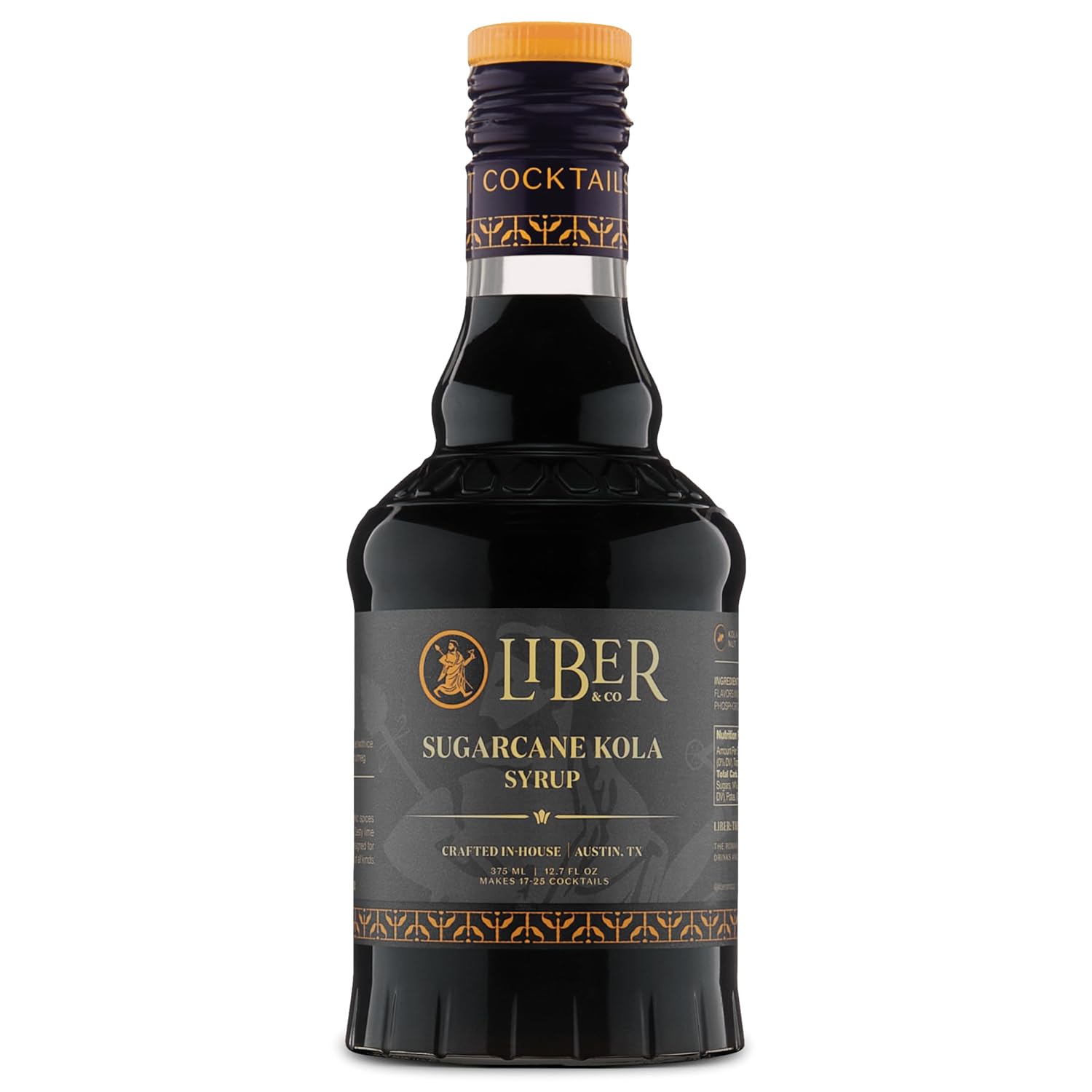 Liber & Co. Sugarcane Kola Syrup (12.7 oz) - Craft Cocktail Mixer with Real African Kola Nut & Exotic Spices - Perfect for Cuba Libres, Artisanal Cola & Sophisticated Mocktails