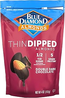Blue Diamond Almonds, Dark Chocolate Covered Thin Dipped Snack Nuts for Guilt-Free Snacking with Half the Sugar, Perfect for Gathering, Holidays, or Craving a Sweet Treat, 4oz. Resealable Bag