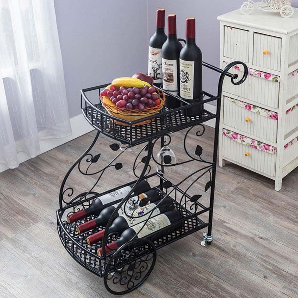 Trolley Bar Serving Cart, Wine Cart for Home Hotel Kitchen Metal Serving Trolley,2 Tier High Capacity Storage Shelves with Wheel