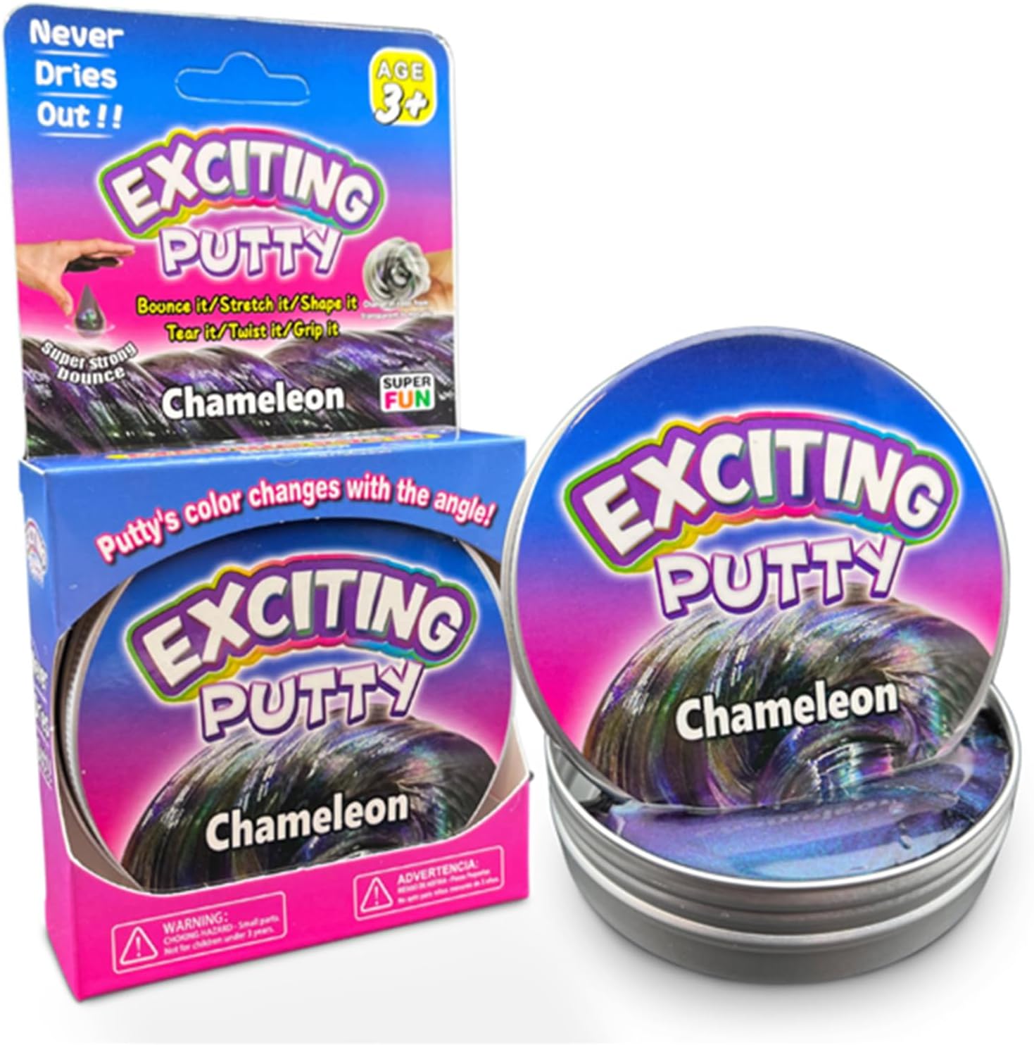 Chameleon Putty - 2 x Squeezable Exciting Putties Non-Toxic Long Lasting Non-Drying Stress Relief Hand Exercise Science Learning & Fun for Kids