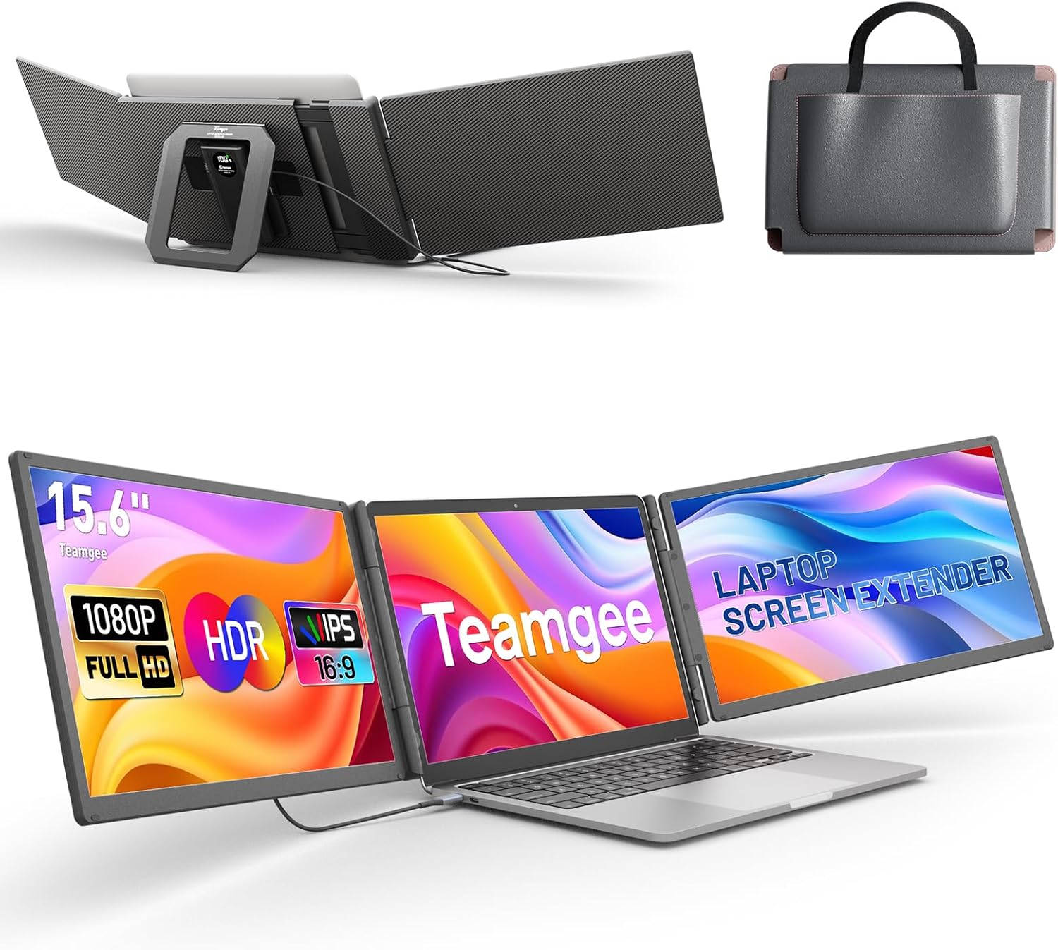 Teamgee 15.6” Laptop Screen Extender with Power Bank, HDMI/USB-A/C One Cable Connection Plug-Play FHD 1080P IPS Triple Portable Monitor Fits 12-17” Laptops(Mac/Windows/Android)