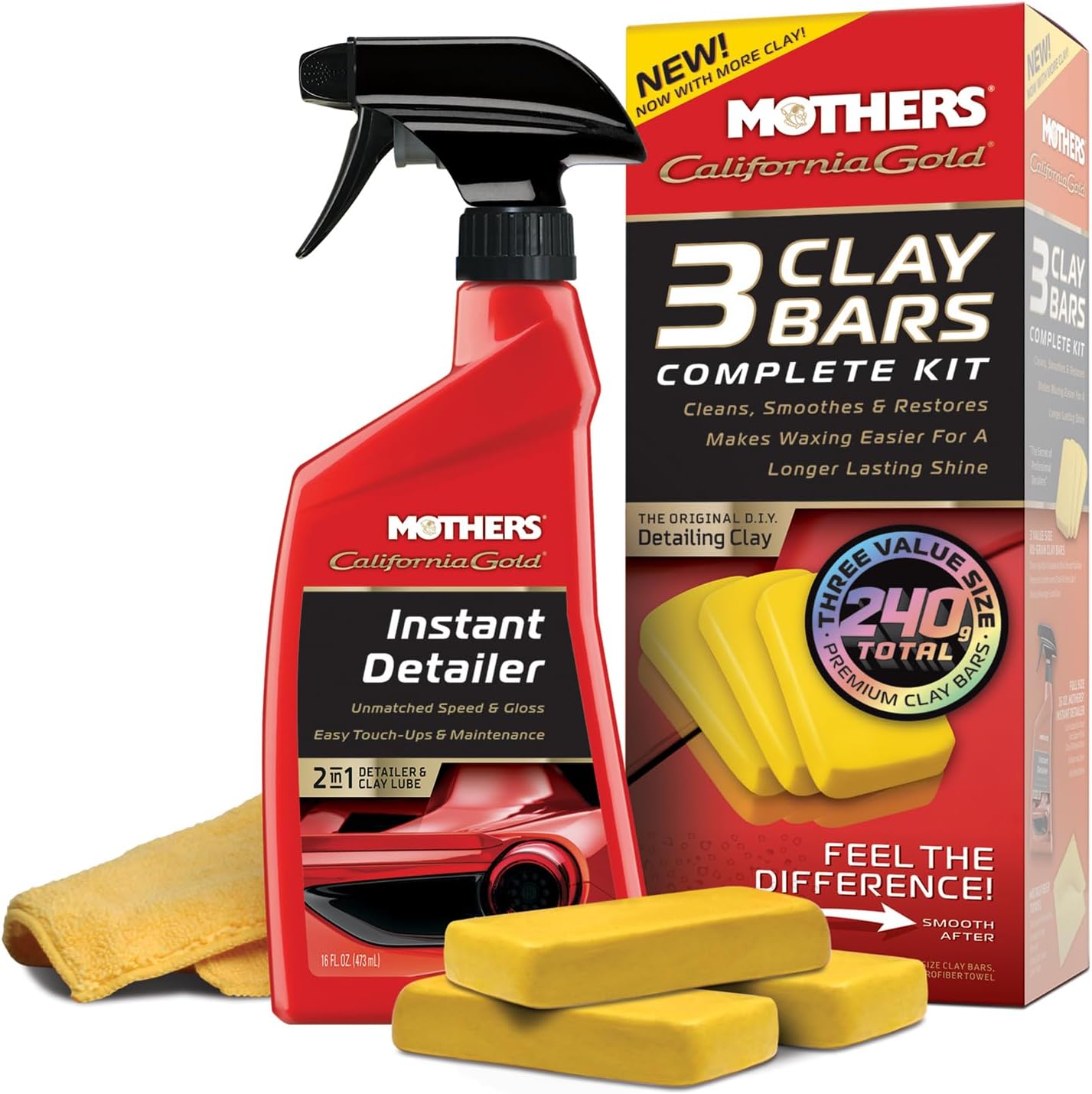 Mothers California Gold 3 Clay Bar Complete Kit, 3 80-gram Clay Bars, 07240 | Removes Contaminants, Restores Brilliance & Smoothness of Paint