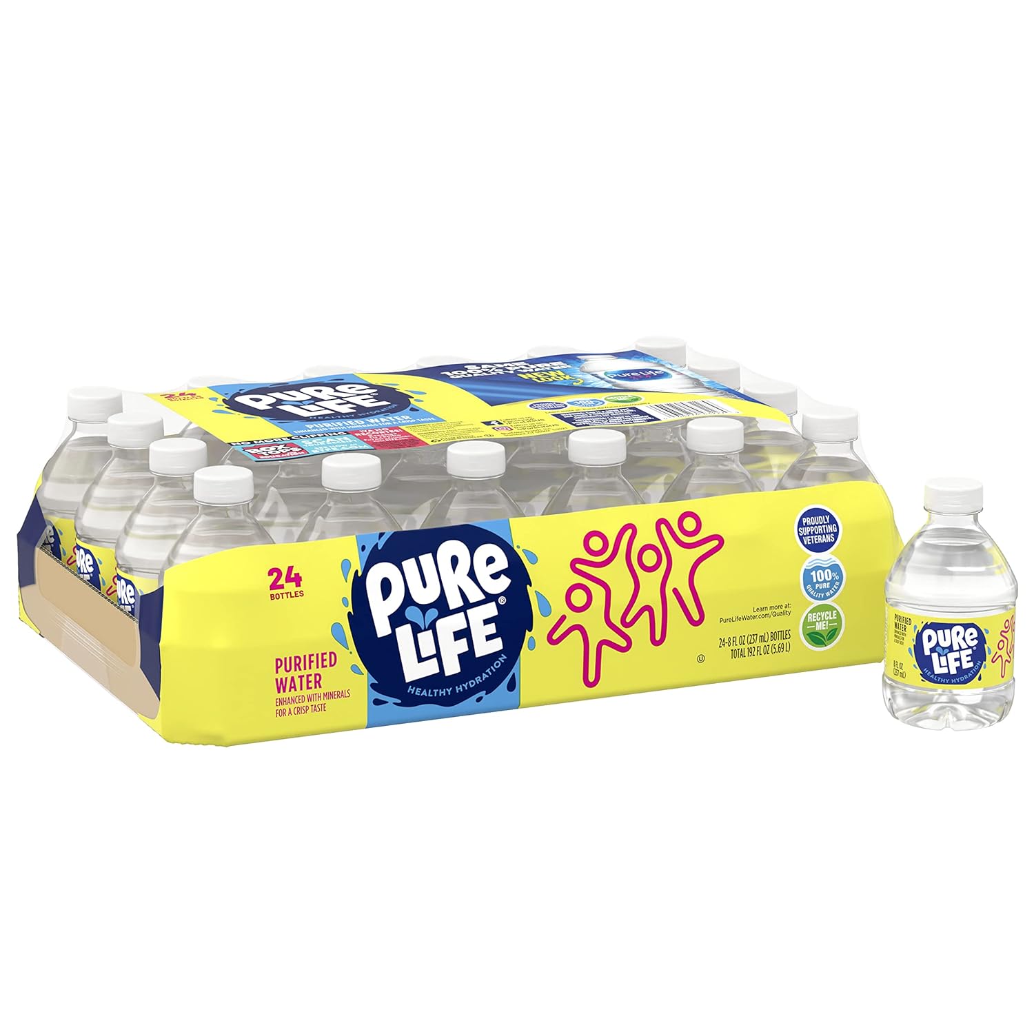 Pure Life, Purified Water, 8 Fl Oz, Plastic Bottled Water, 24 Pack