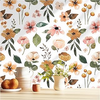 HAOKHOME 93246-2 Peel and Stick Wallpaper Floral White/Yellow/Green Textured Removable Contact Paper for Bedroom Bathroom 17.7in x 9.8ft