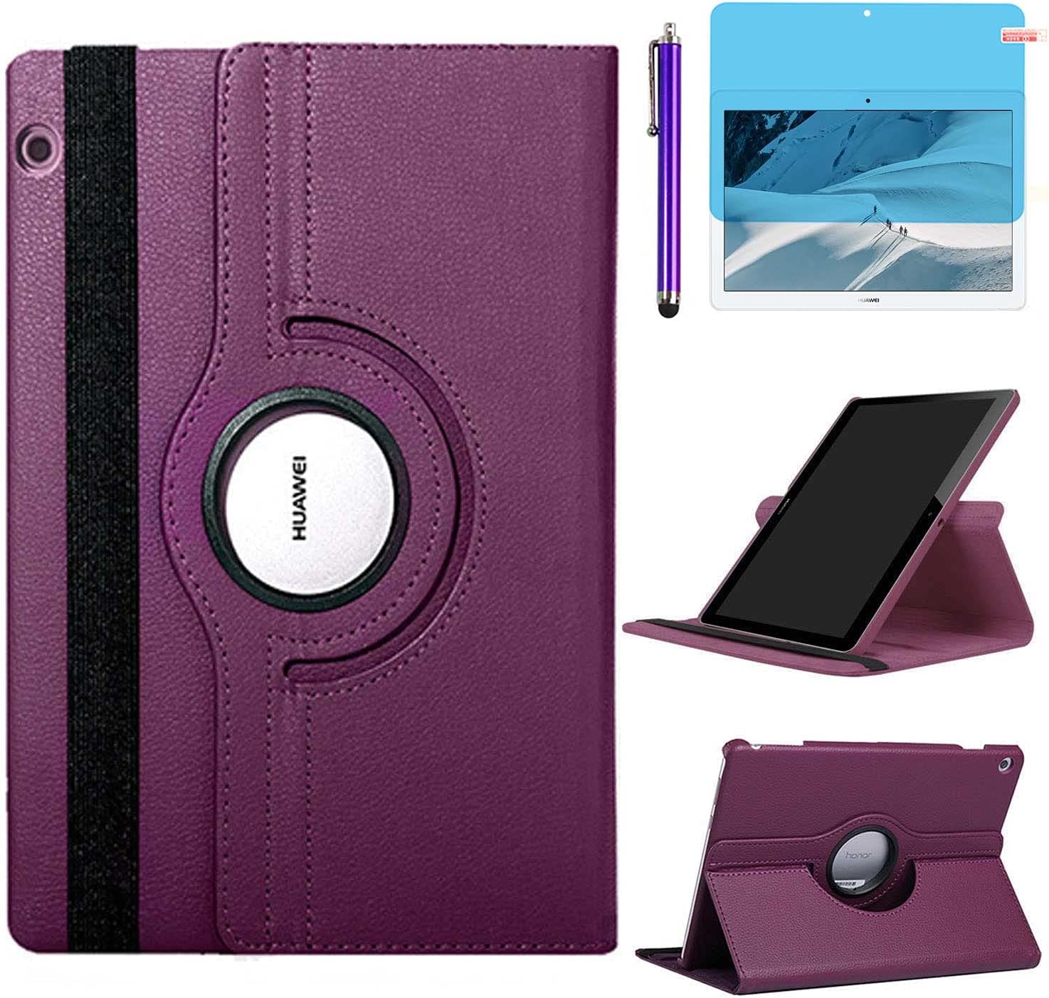 Case for Huawei MediaPad T3 10 2017 Tablet 9.6 inch (AGS-W09 AGS-L09 AGS-L03) - 360 Degree Rotating Stand Protective Case Cover,With Stylus Pen,Screen Film (Purple)
