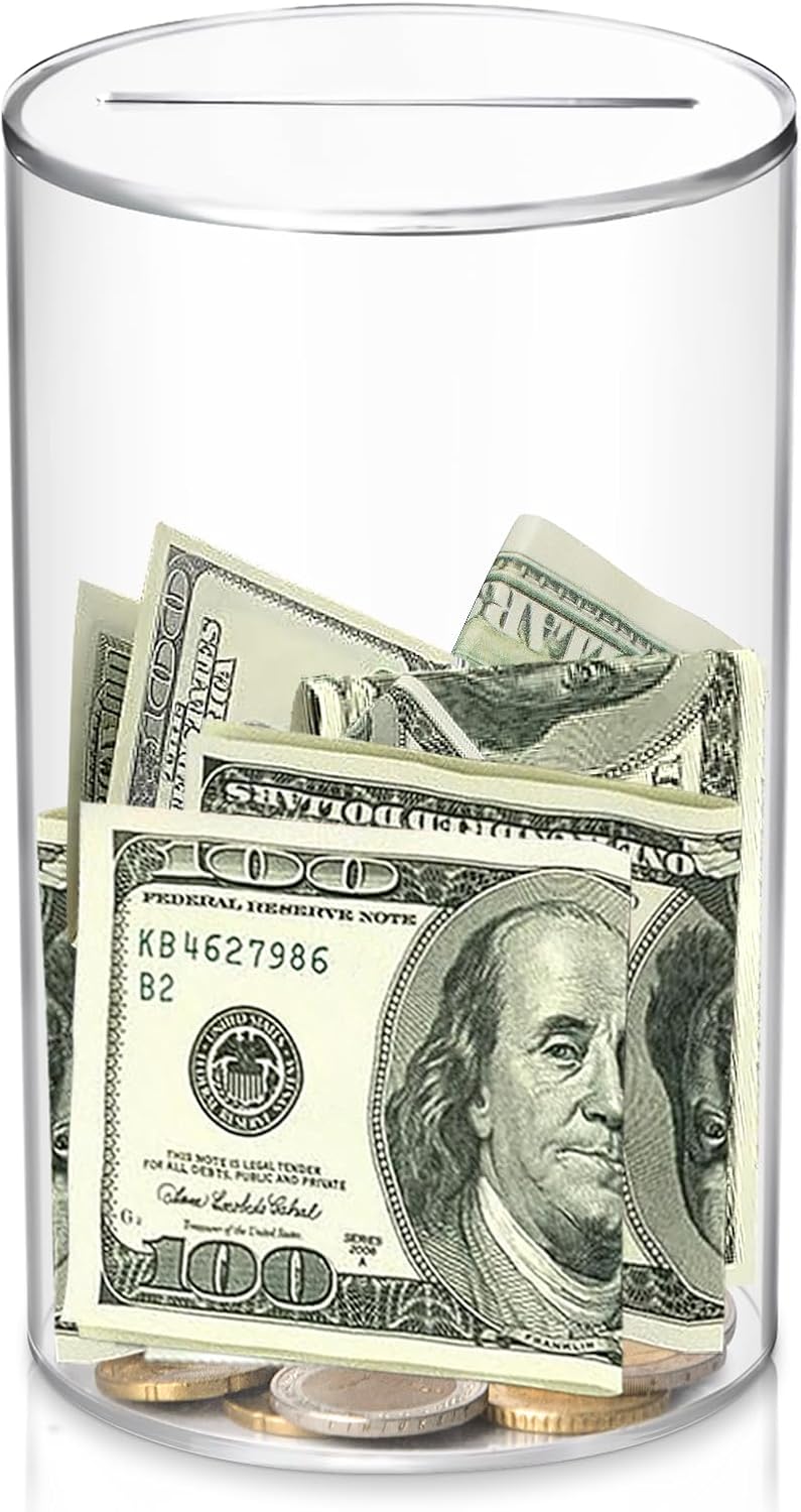 hizgo Kids Adults Piggy Bank, Small Clear Piggy Bank for Kids Adults Must Break to Open, Unopenable Acrylic Savings jar, Size 5.9" H x 3.55" Diameter(Small)